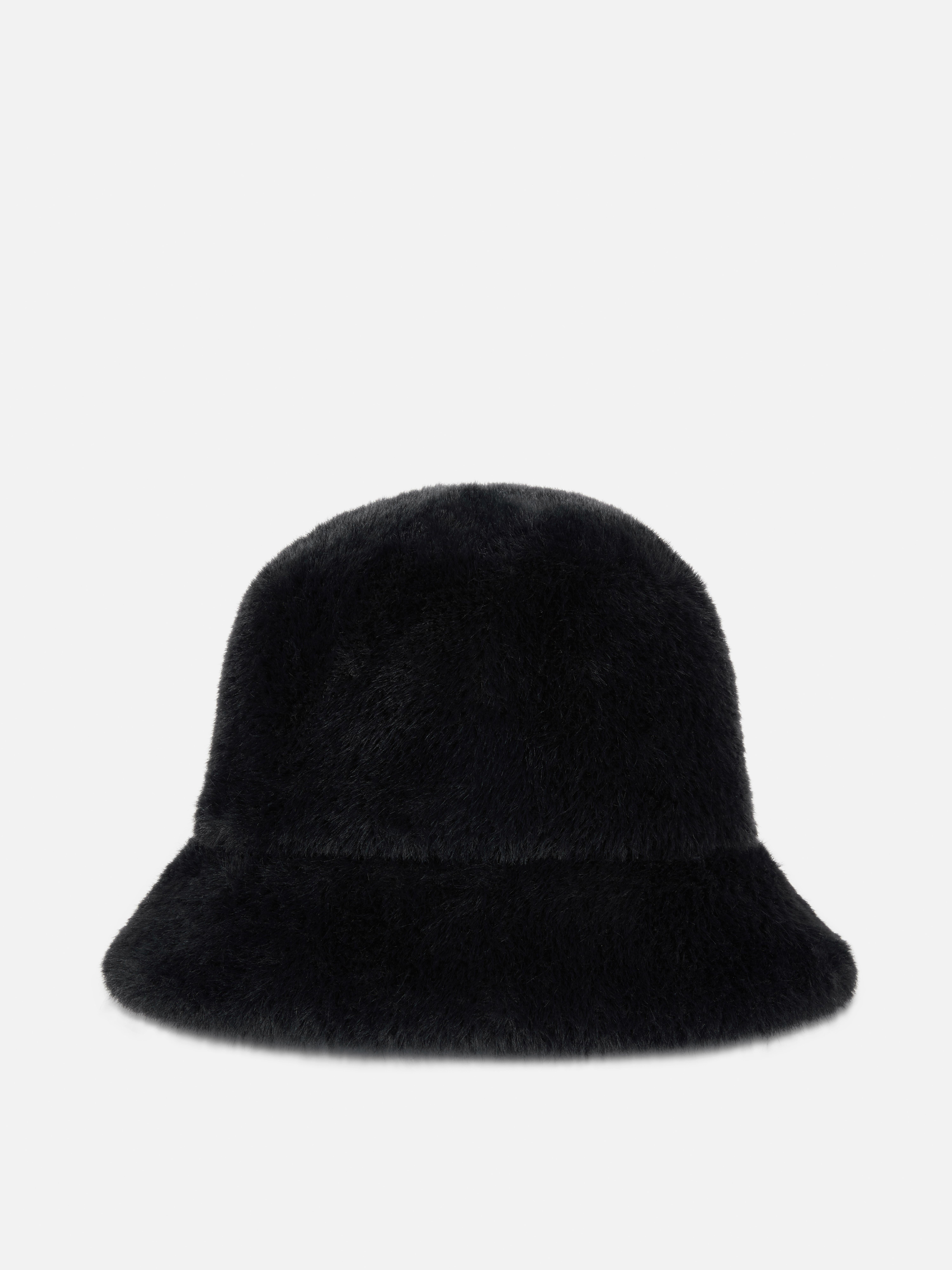 Womens Black Faux Fur Bucket Hat Primark