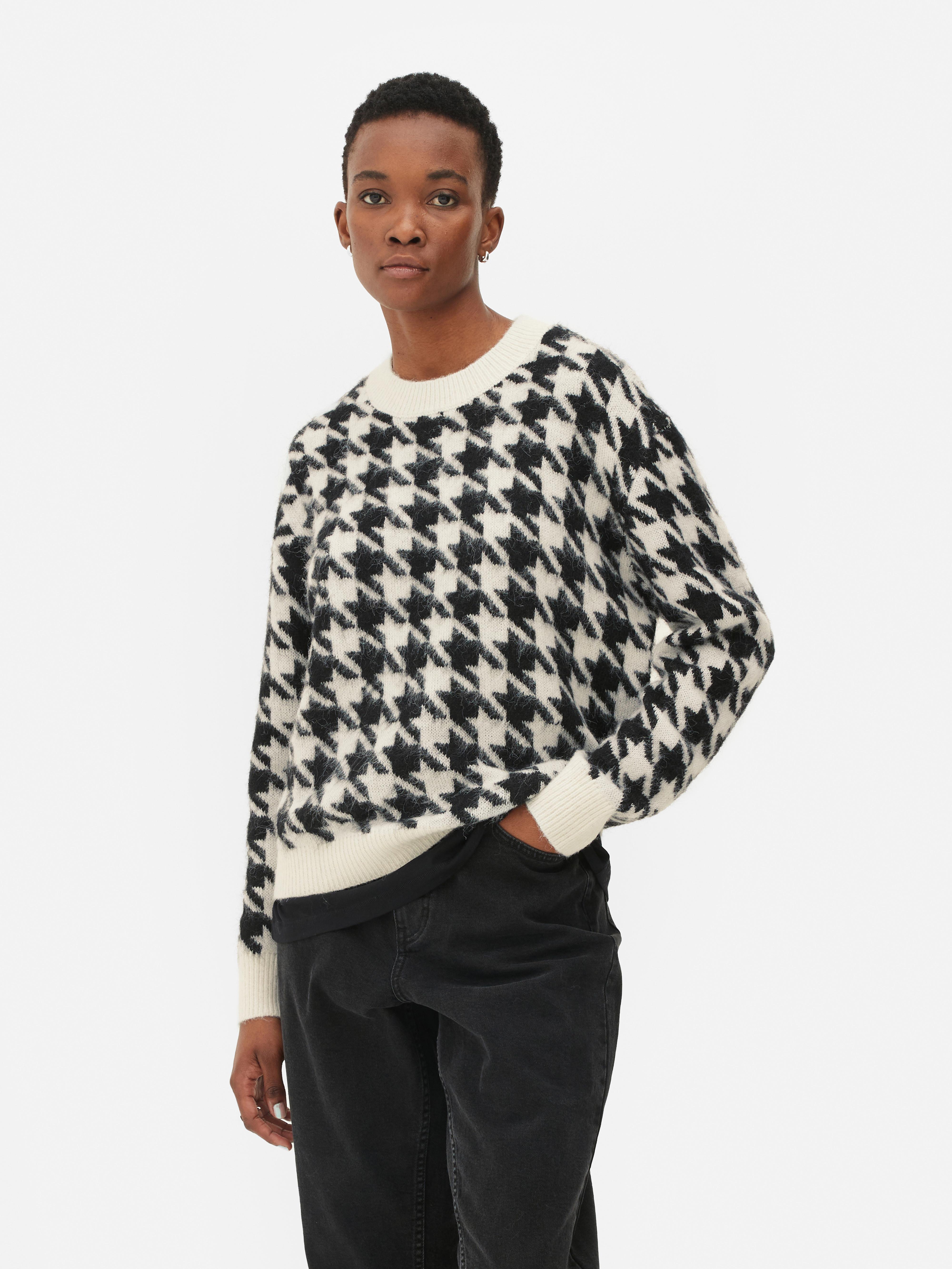 Pull pied de poule en tricot Noir Blanc Femme Primark