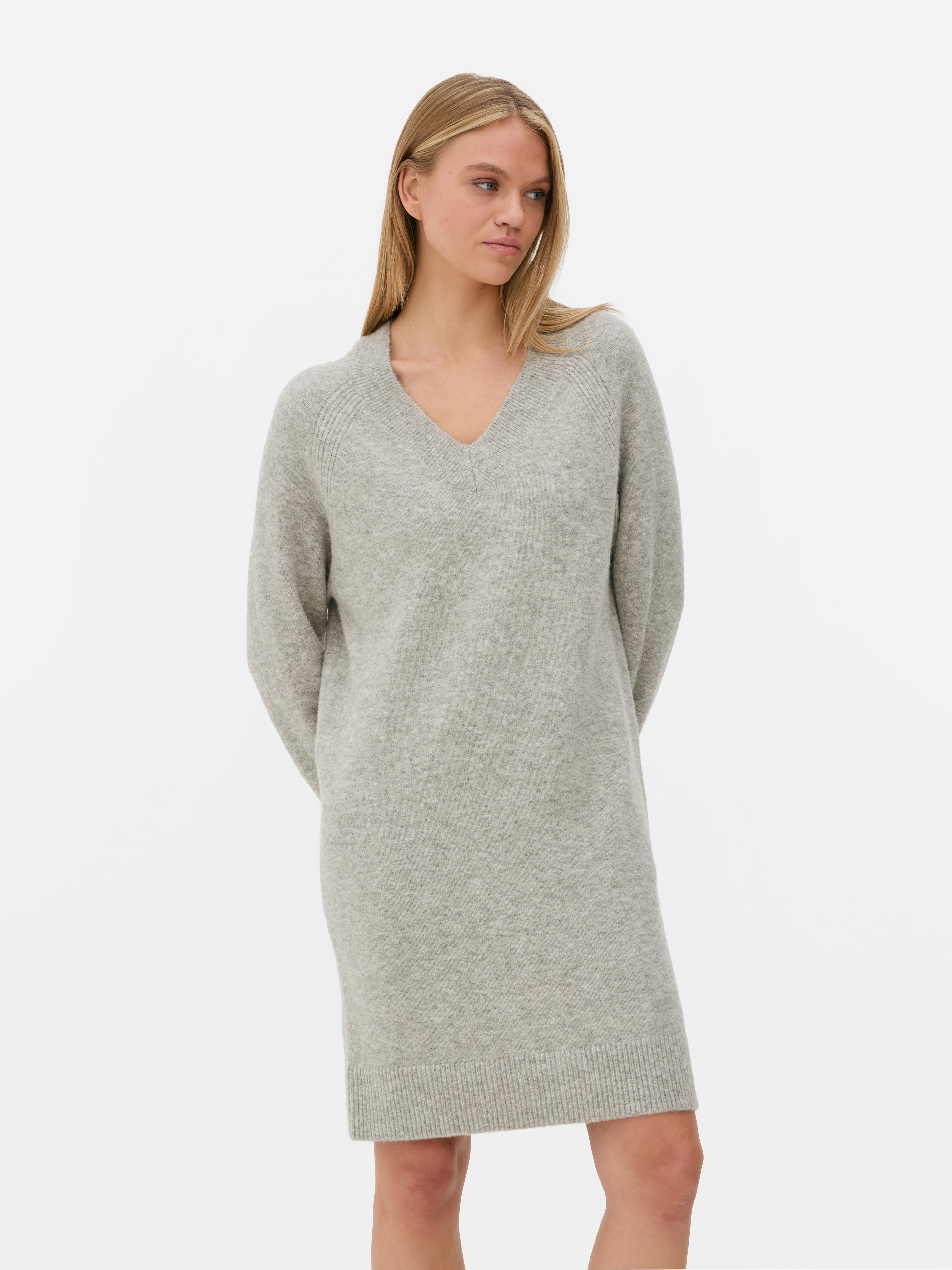 Womens Grey V Neck Jumper Dress Primark