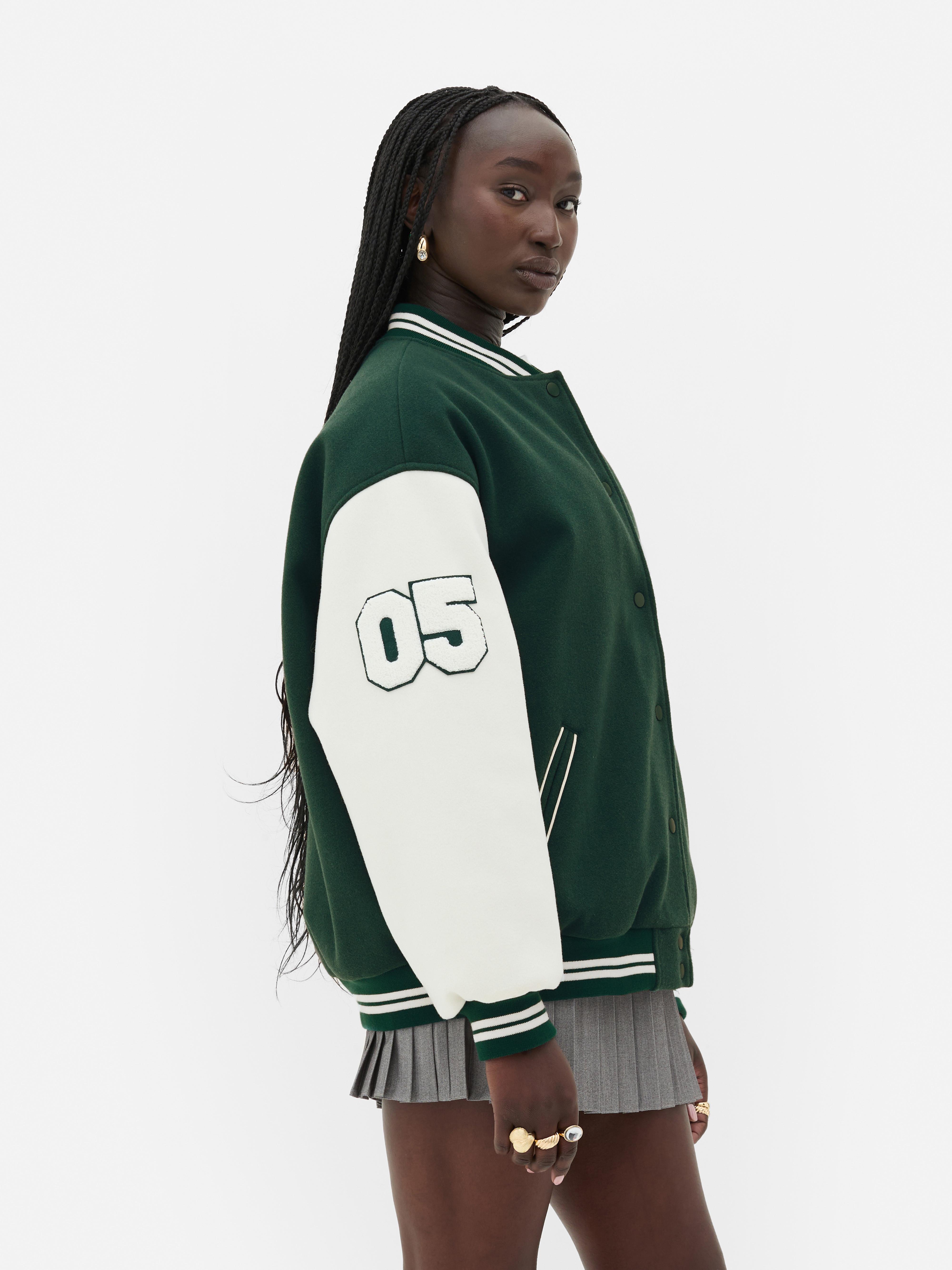 Womens Green Rita Ora Boucle Letter Varsity Jacket Primark