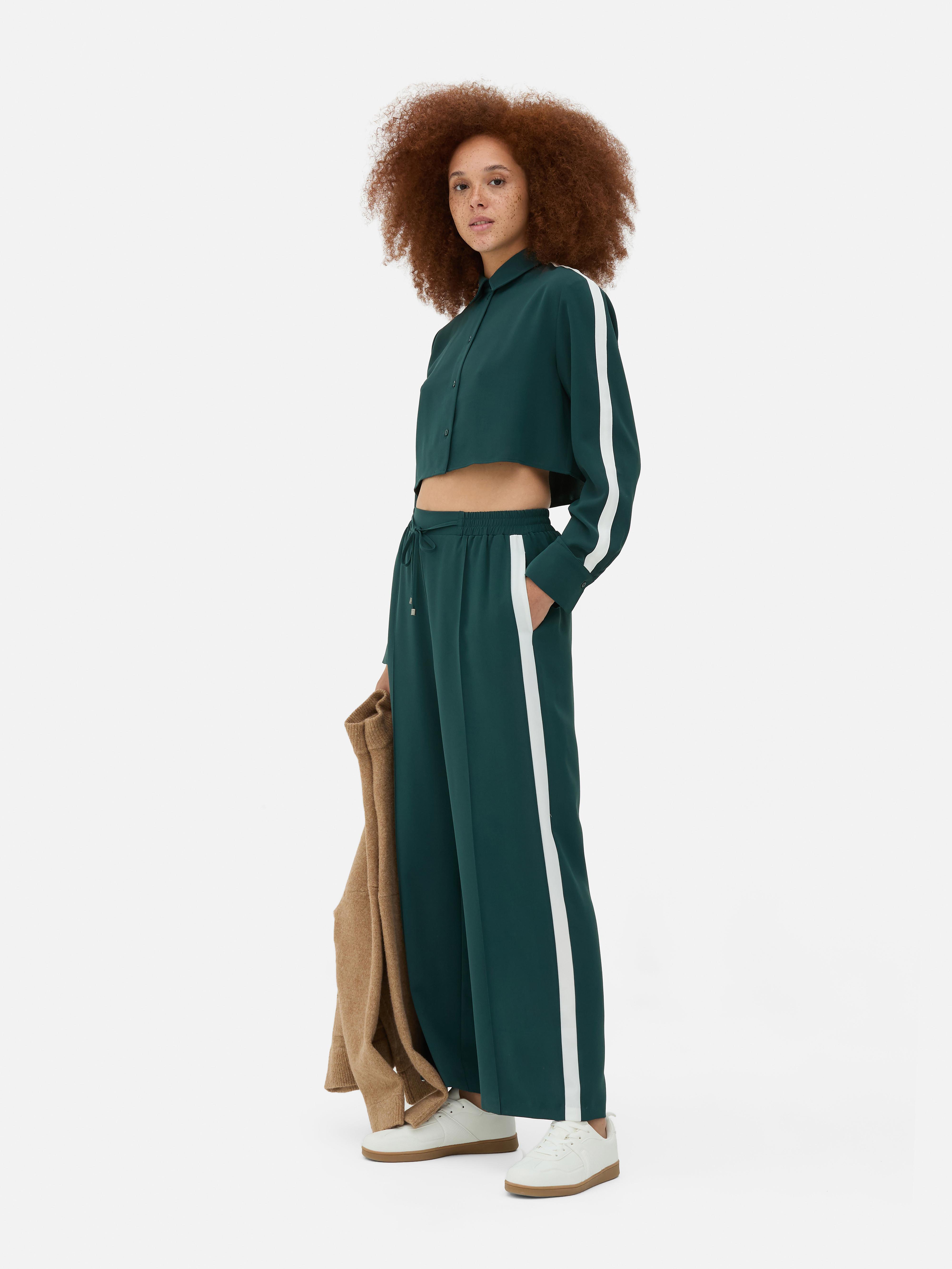 Green trousers with side stripe online