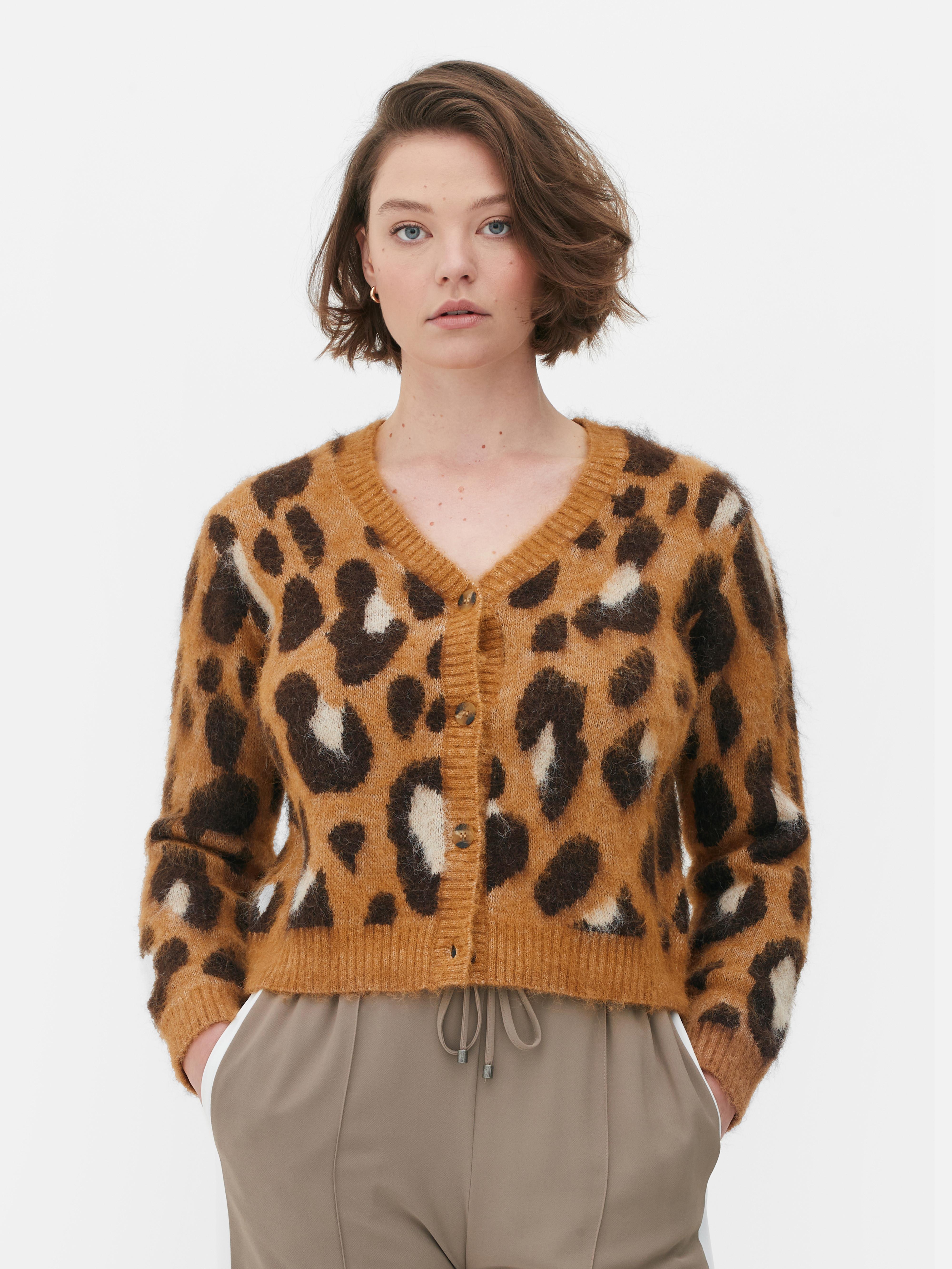 Ladies animal print cardigan hotsell