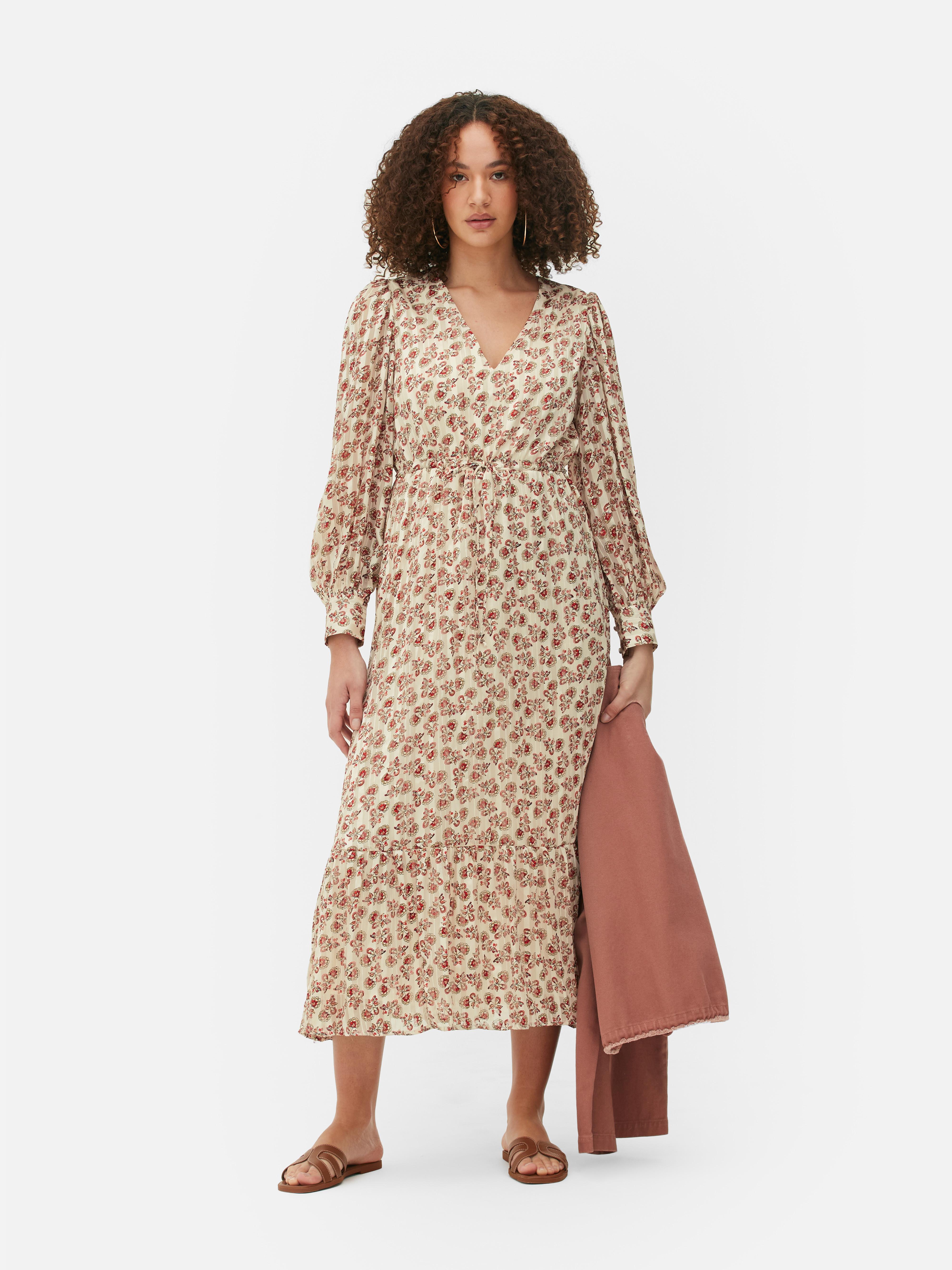 Robe mi longue boho a col en V Creme Femme Primark