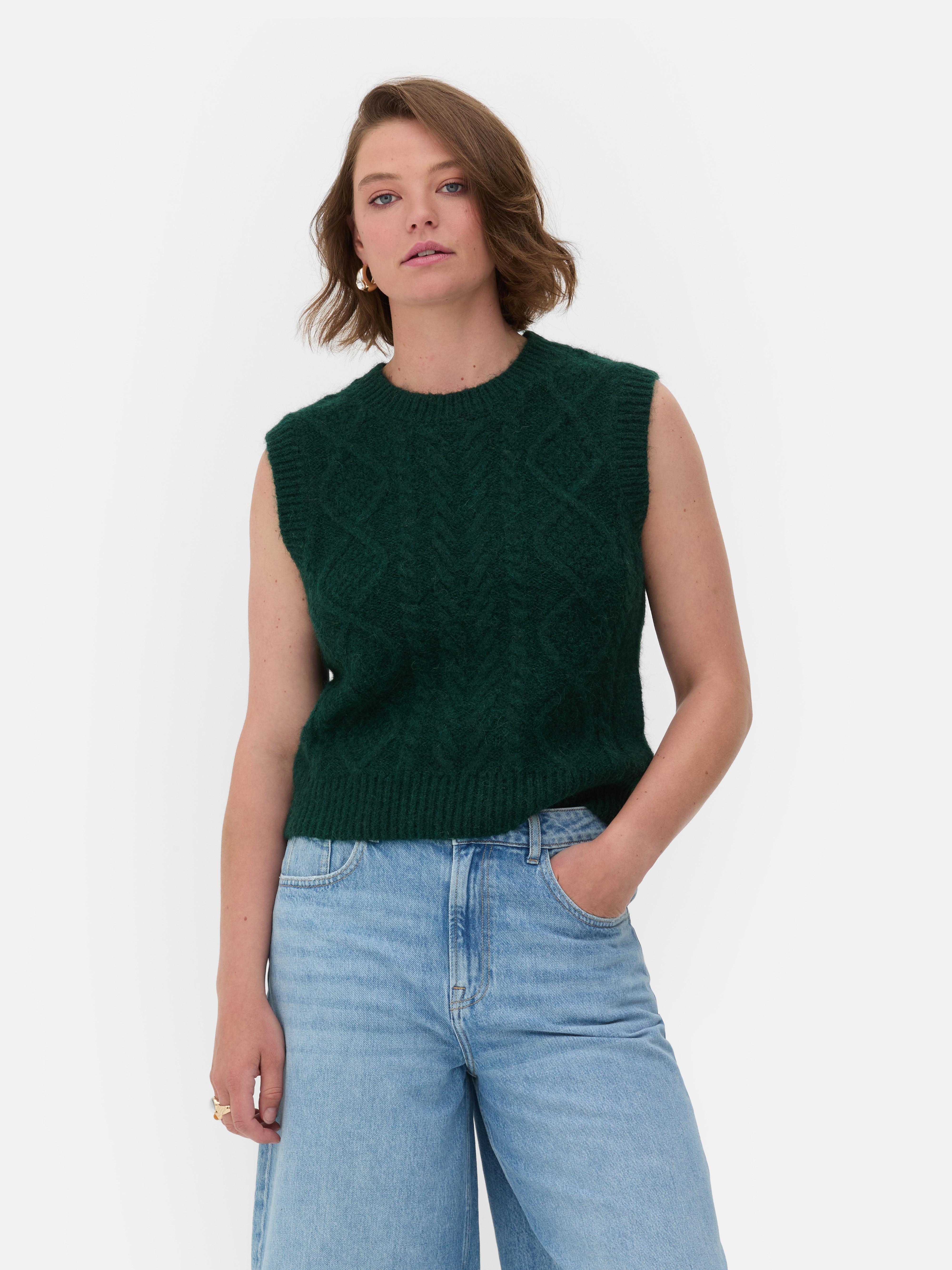 Womens Dark Green Rita Ora Cable Knit Vest Primark