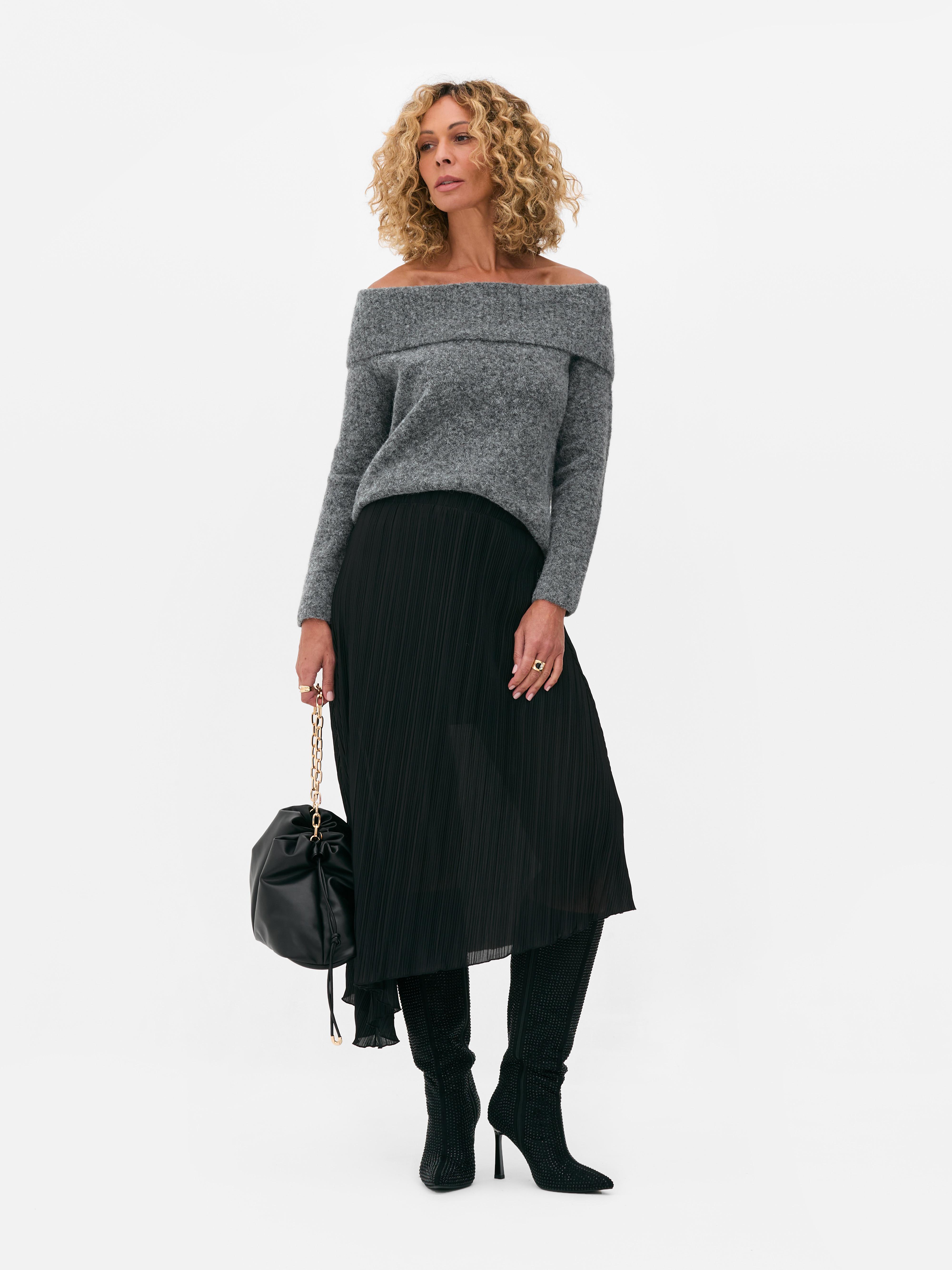 Womens Charcoal Rita Ora Bardot Long Sleeve Jumper Primark