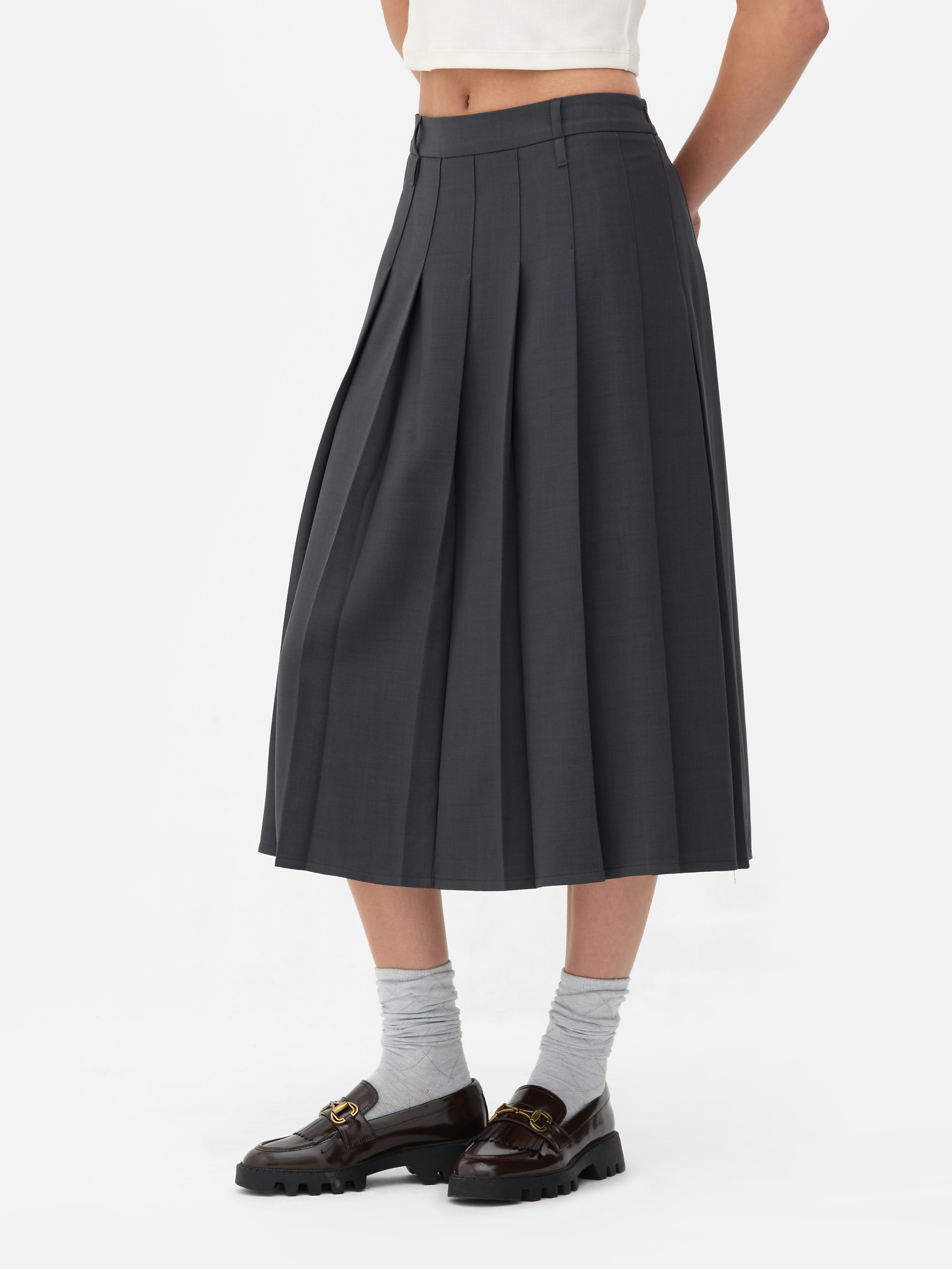 Womens Grey Rita Ora Pleated Midi Skirt Primark