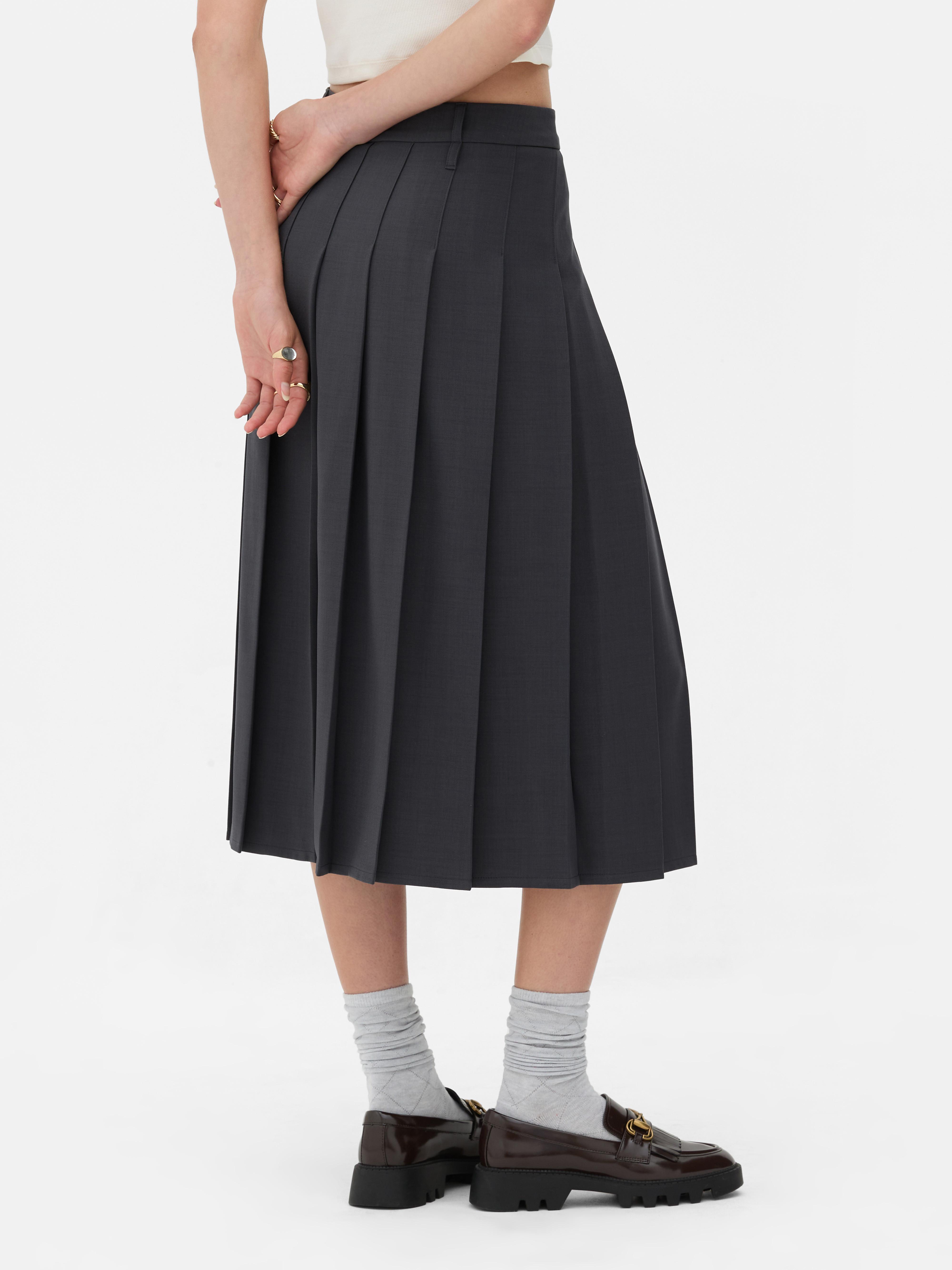 Womens Grey Rita Ora Pleated Midi Skirt Primark