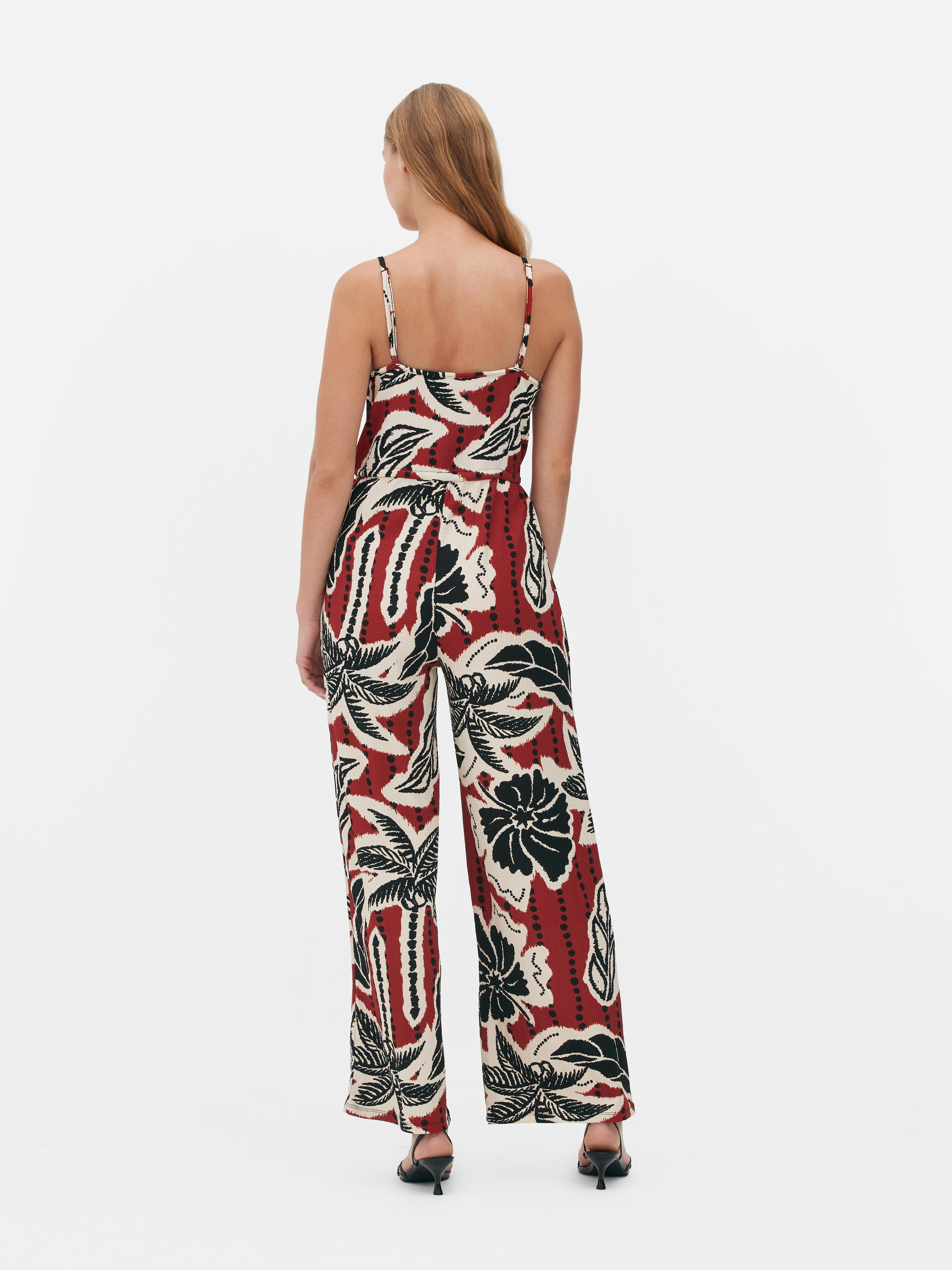 Womens Red Crepe Texture Tie Jumpsuit | Primark