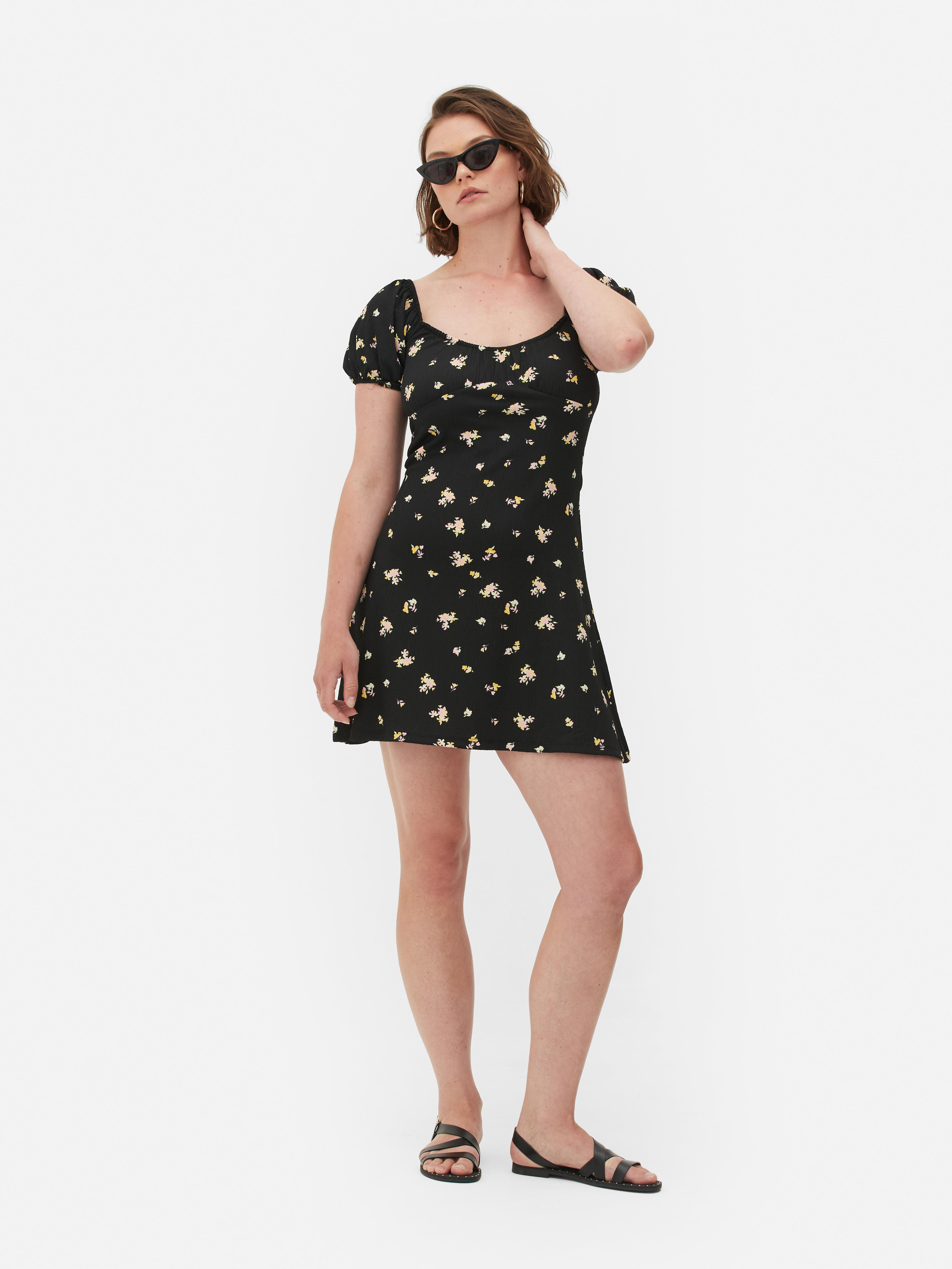 Women s Black Crinkle Mini Tea Dress Penneys