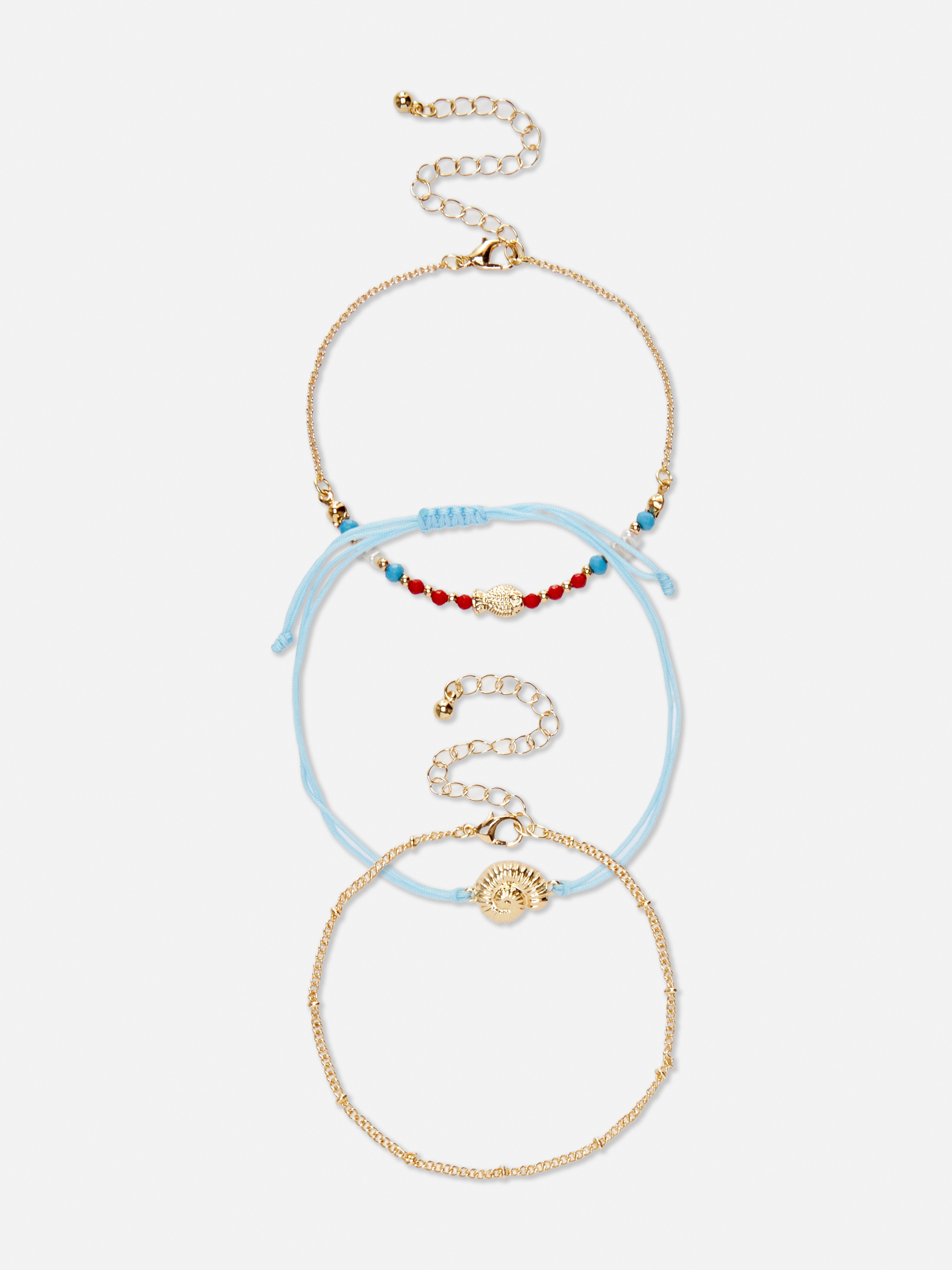Women s 3pk Shell Charm Anklets Blue Primark