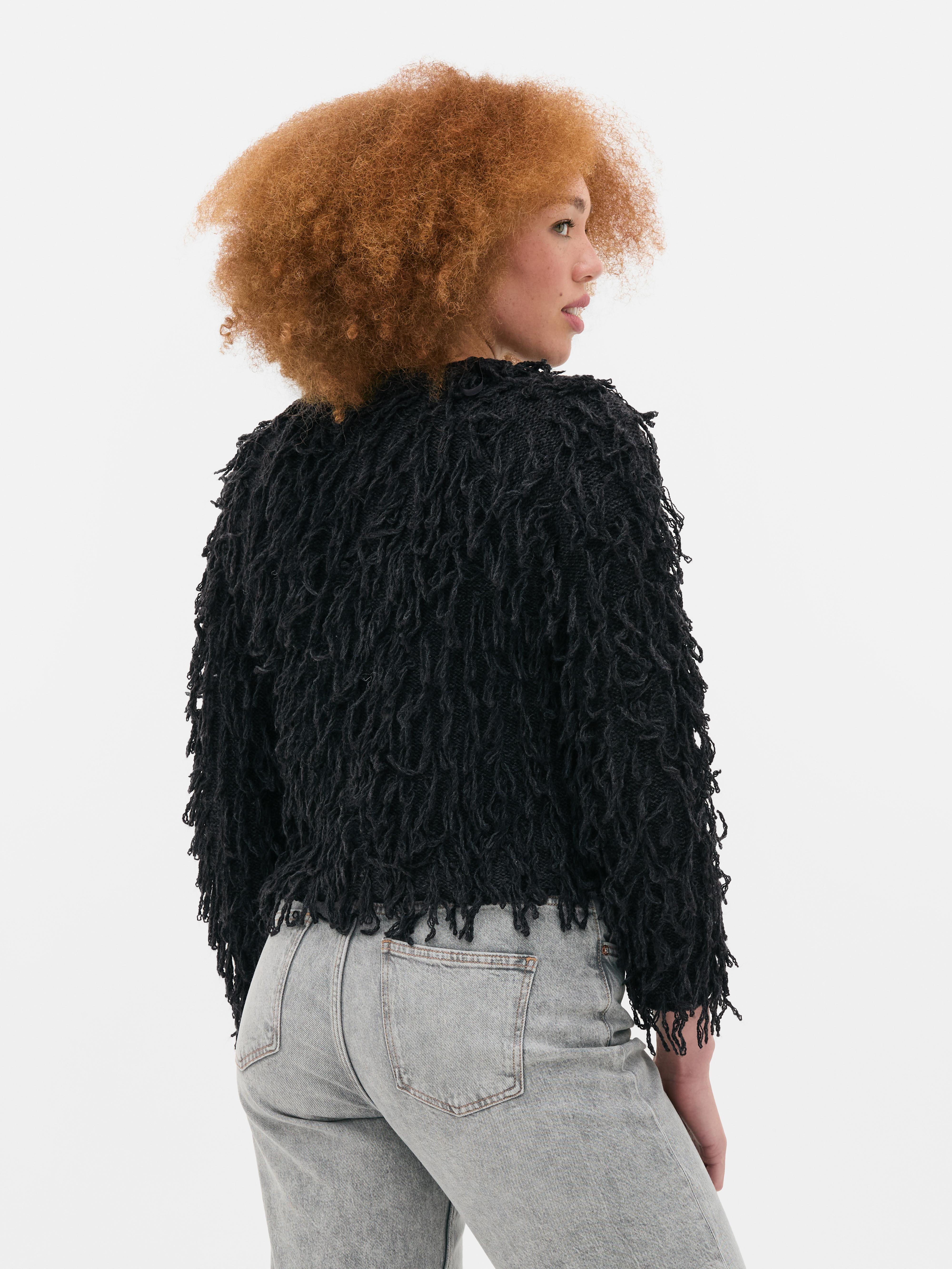 Womens Black Shaggy Crew Neck Cardigan | Primark