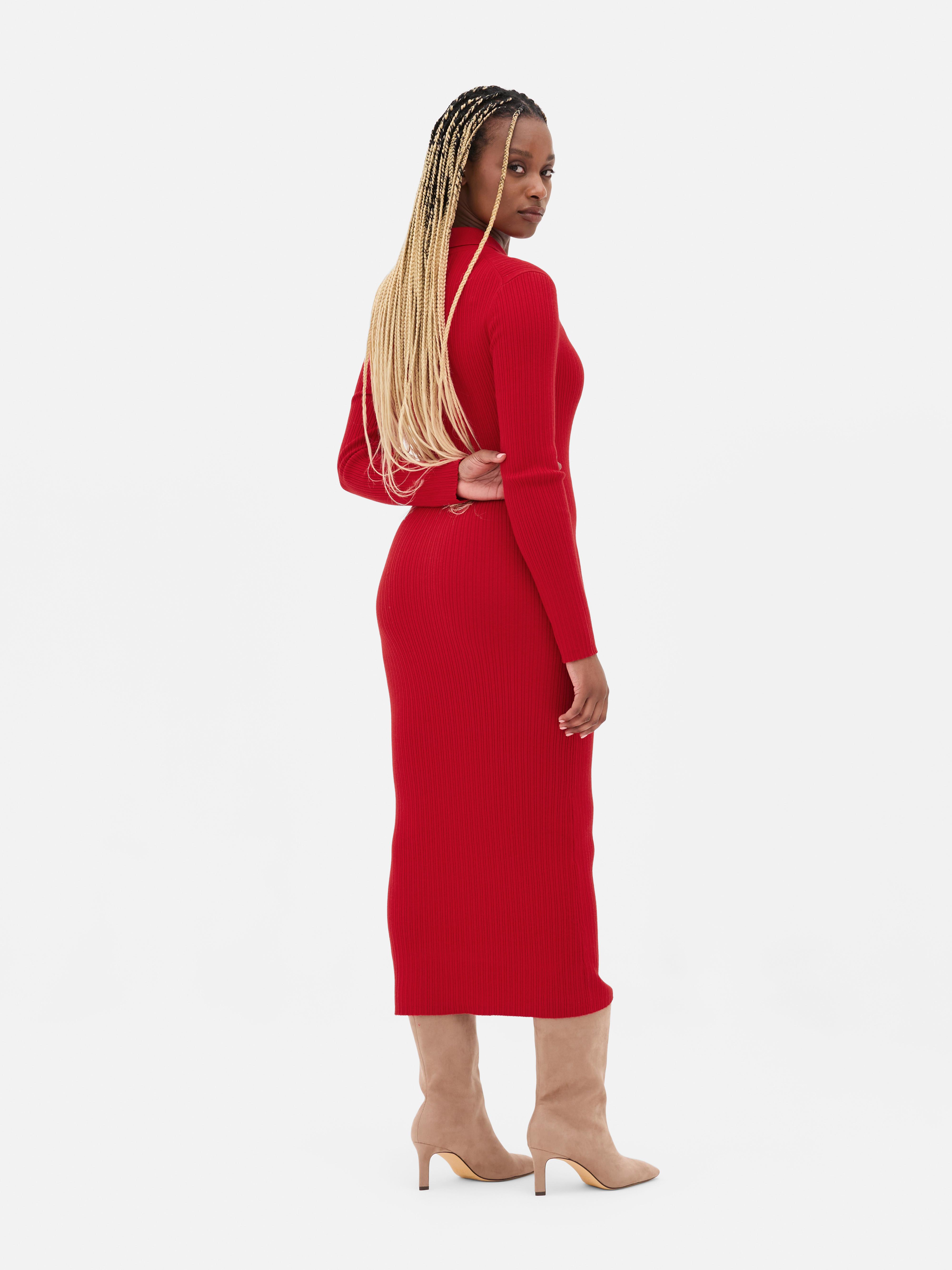 Womens Red Knitted Polo Midi Dress Primark