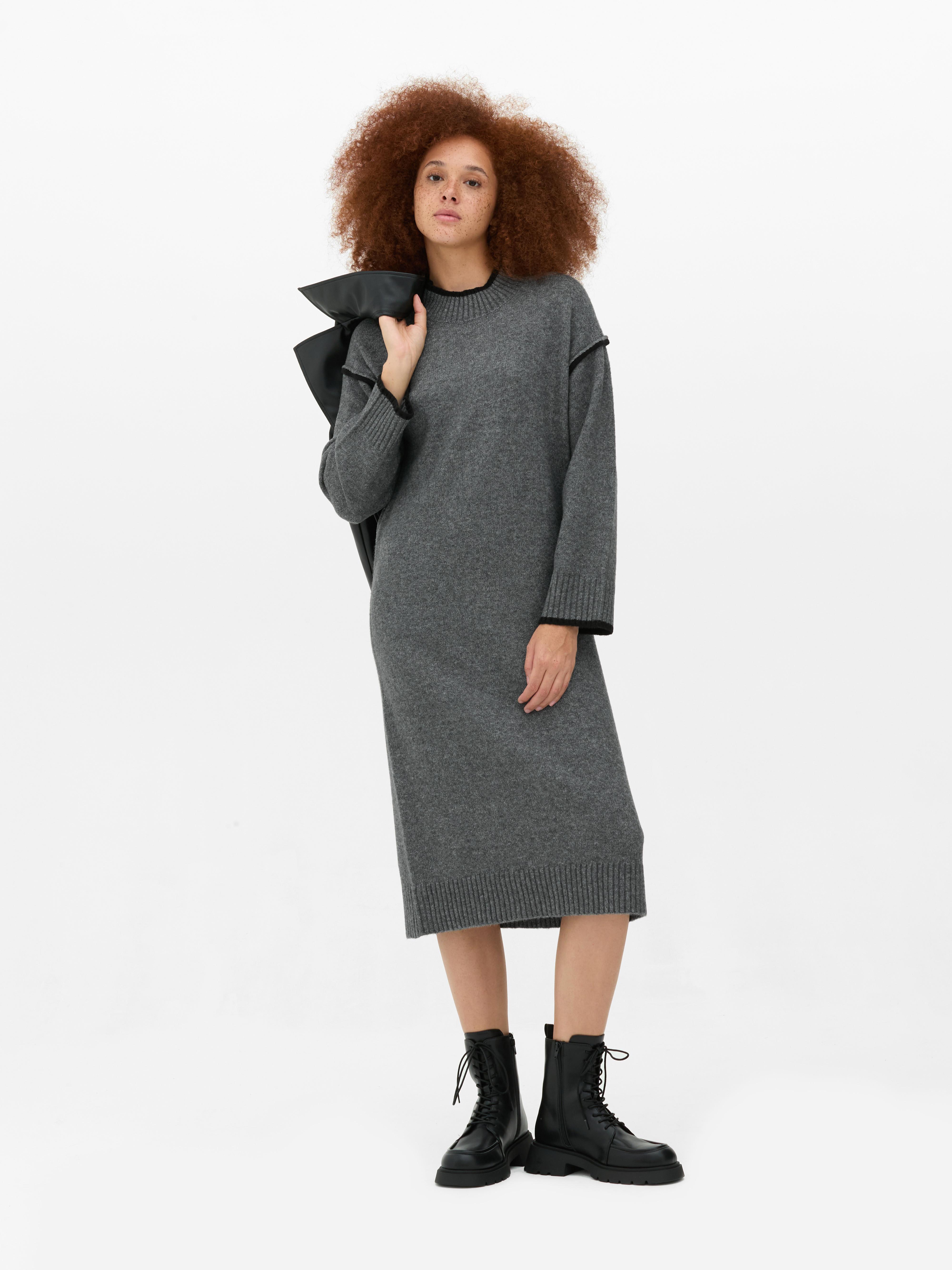 Womens Charcoal Contrast Stitch Knitted Dress Primark