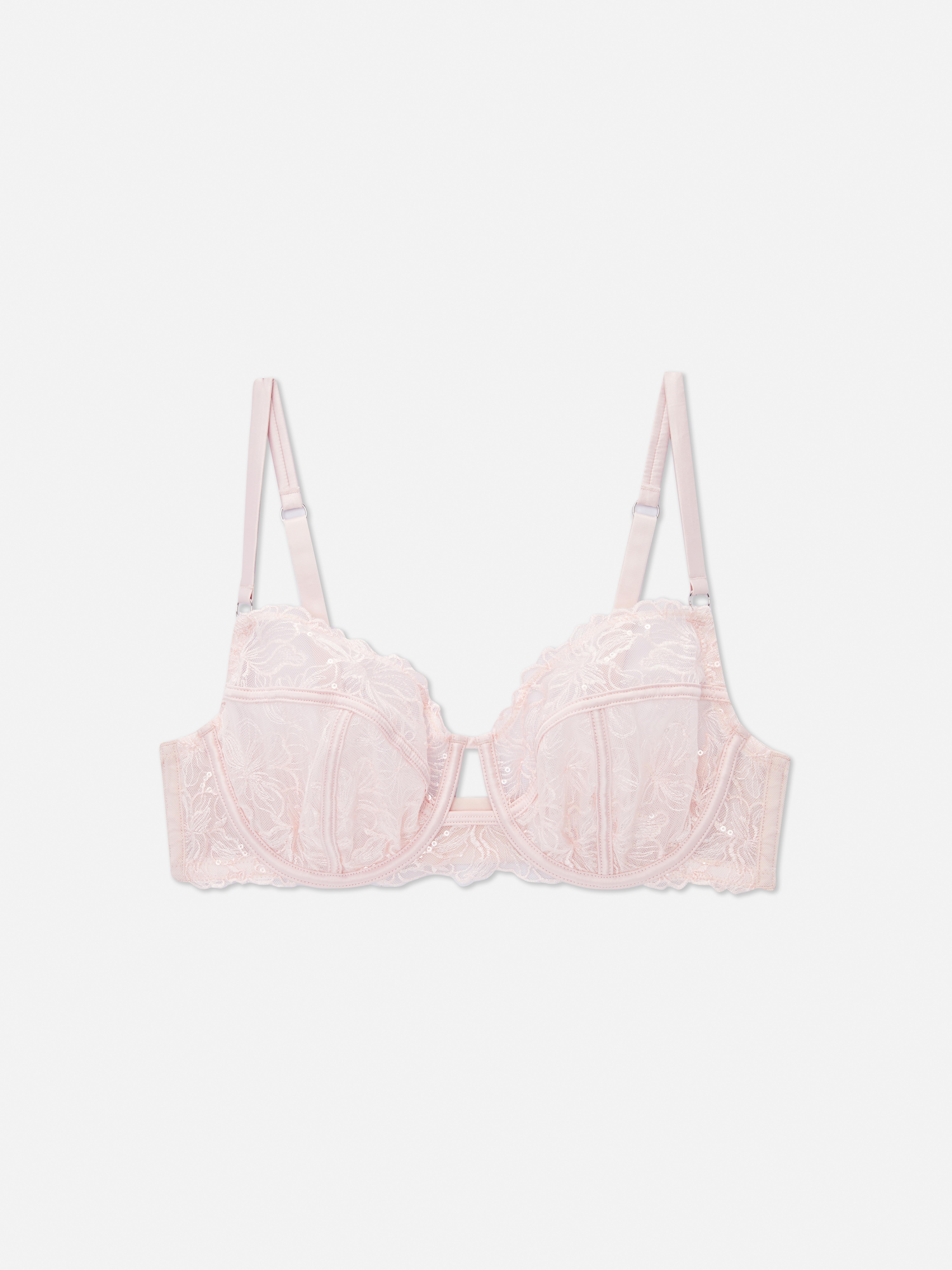 D – H Non-Padded Sequined Embellished Bra