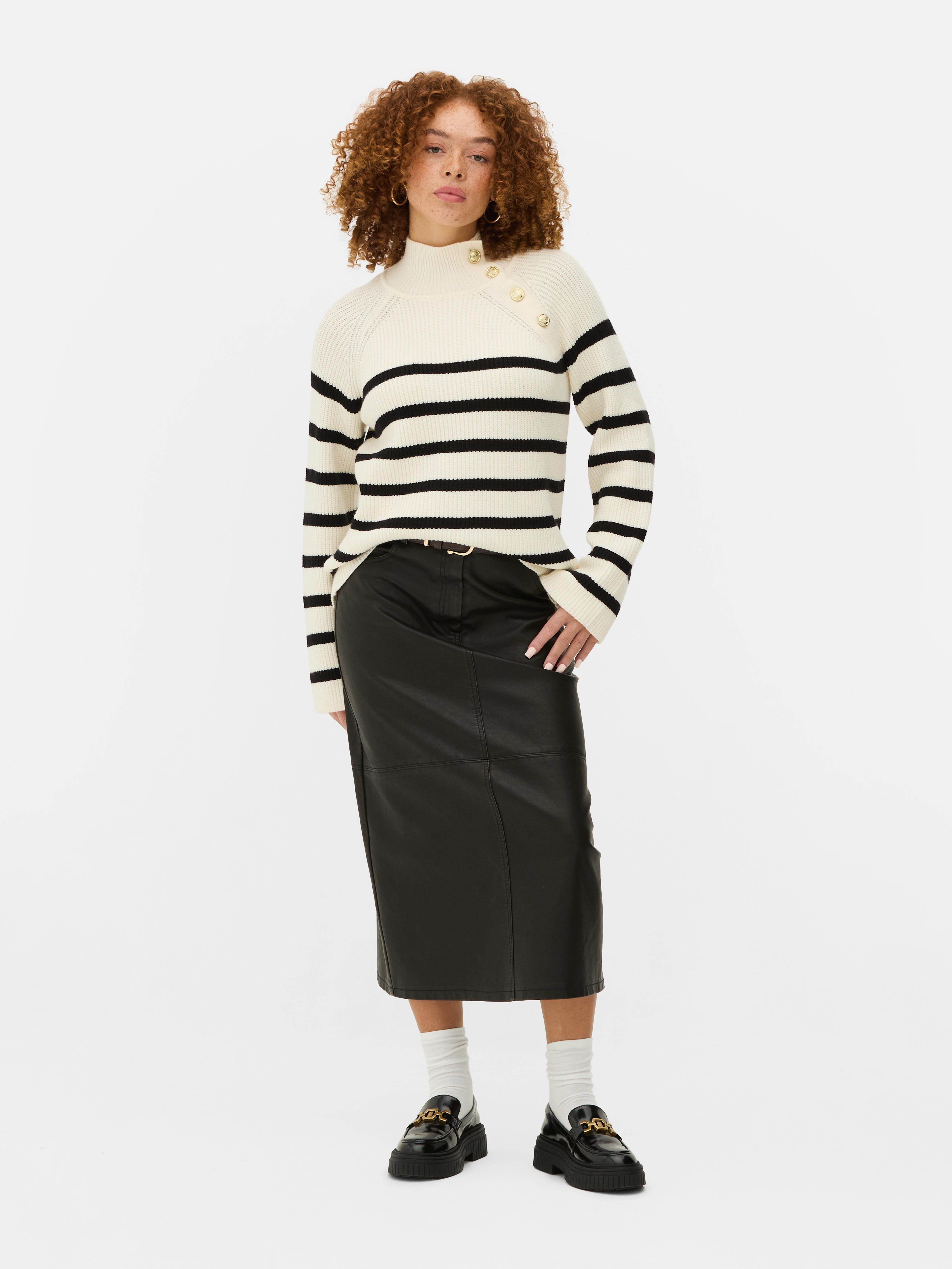 Womens Ivory Striped Turtleneck Jumper Primark