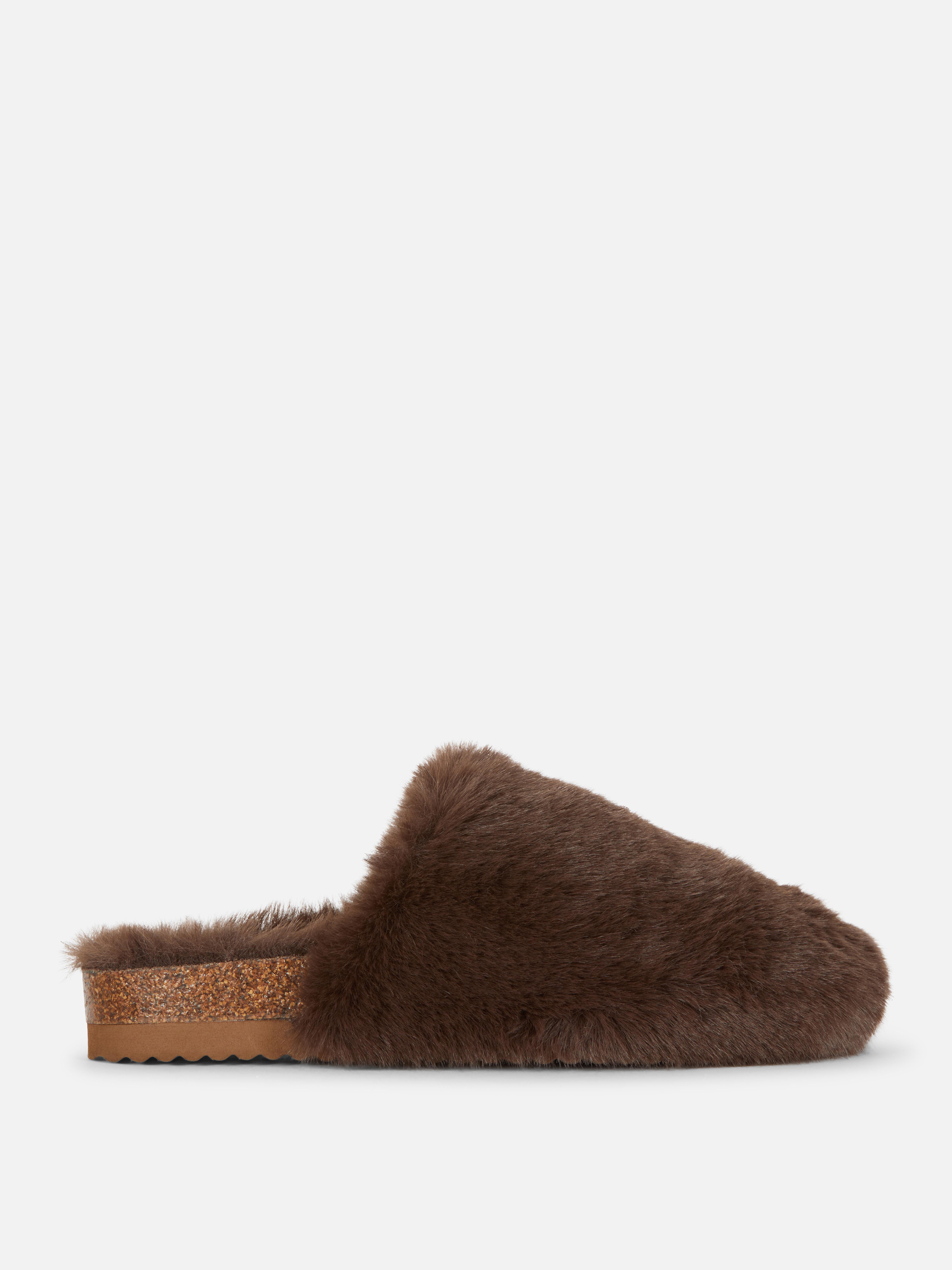 Women s Chocolate Fluffy Mule Slippers Primark
