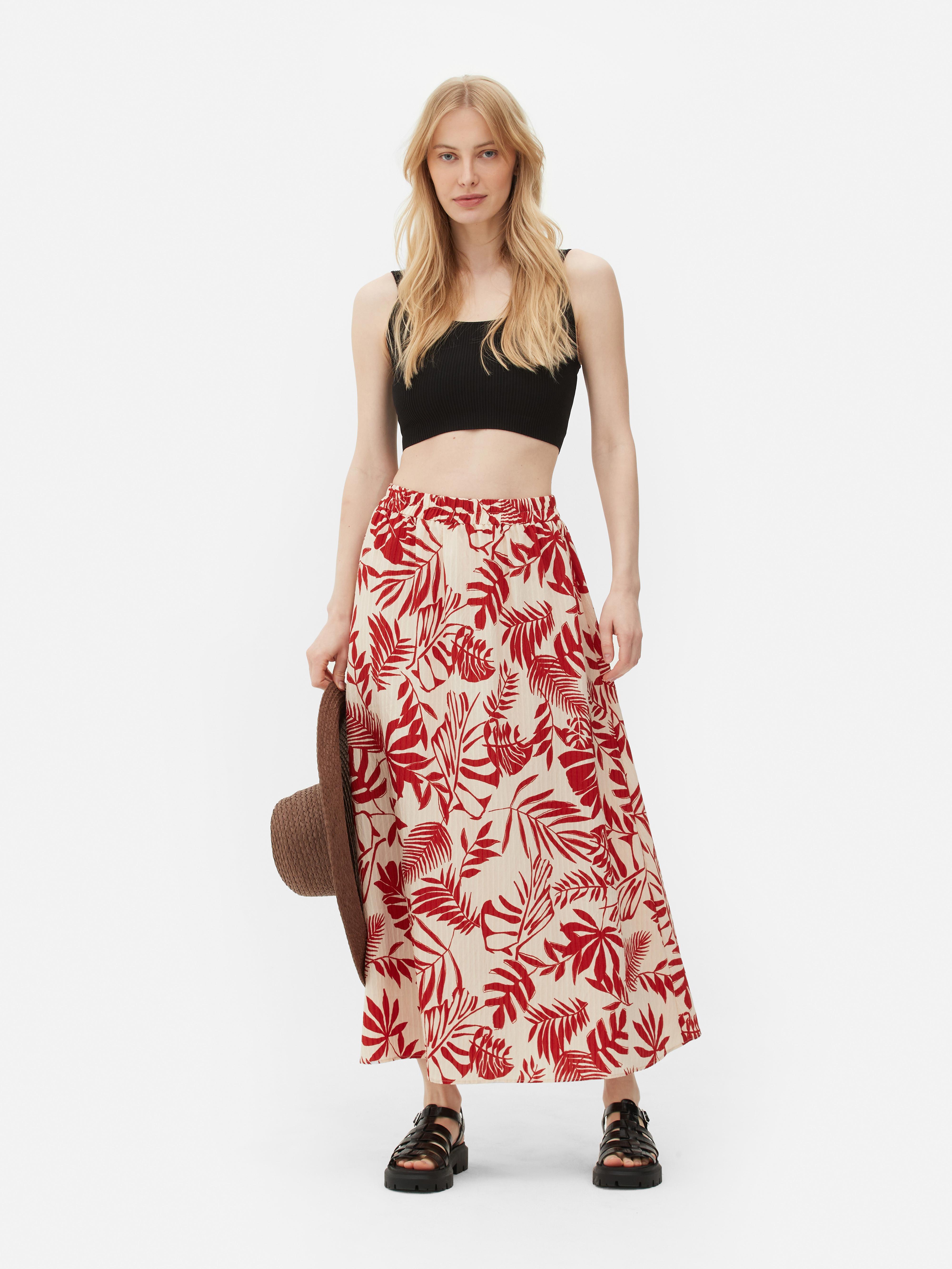 Womens Red Leaf Patterned Midi Skirt | Primark