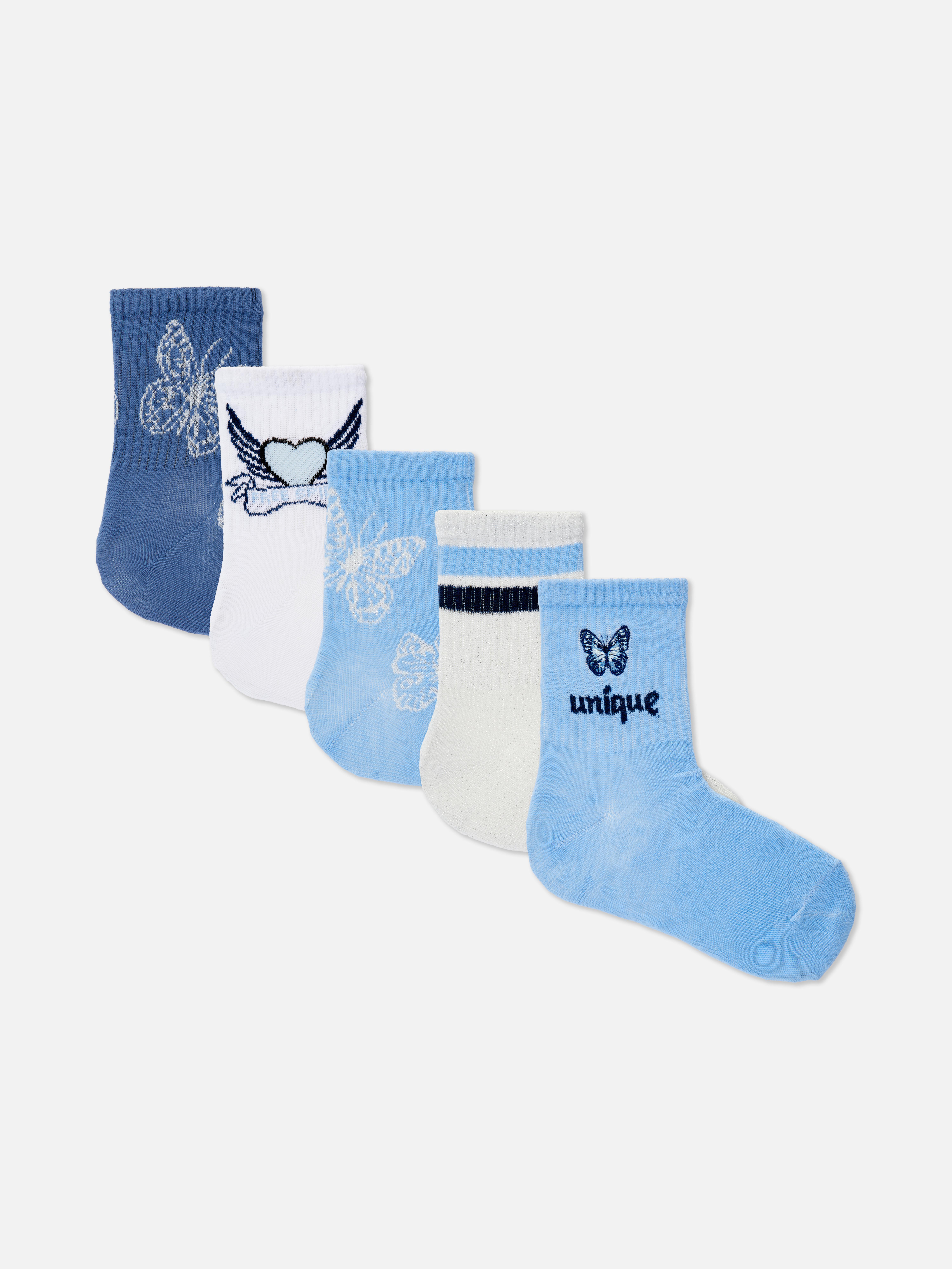 5-Pack Butterfly Ribbed Ankle Socks