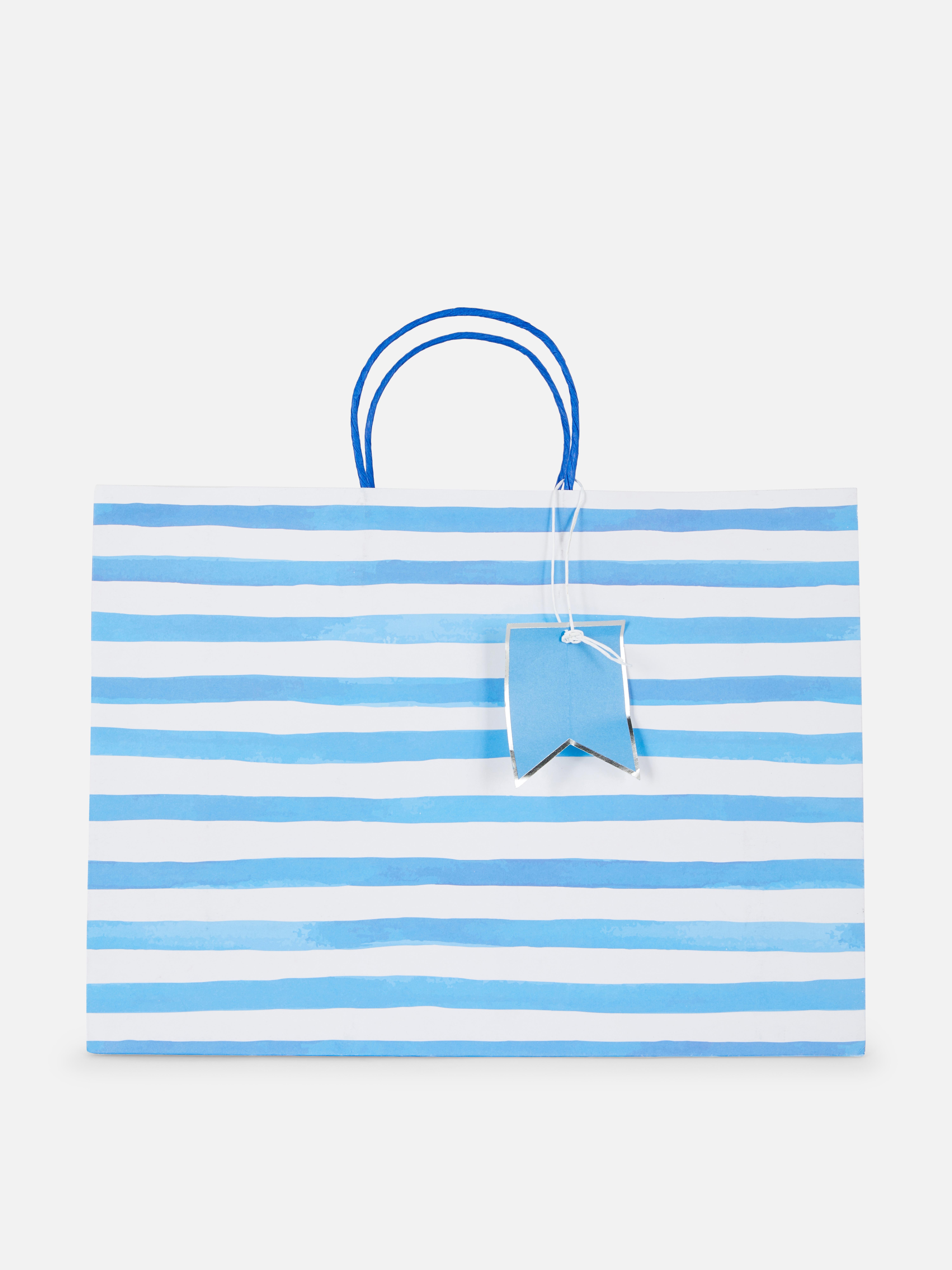 Blue and white striped gift bags discount