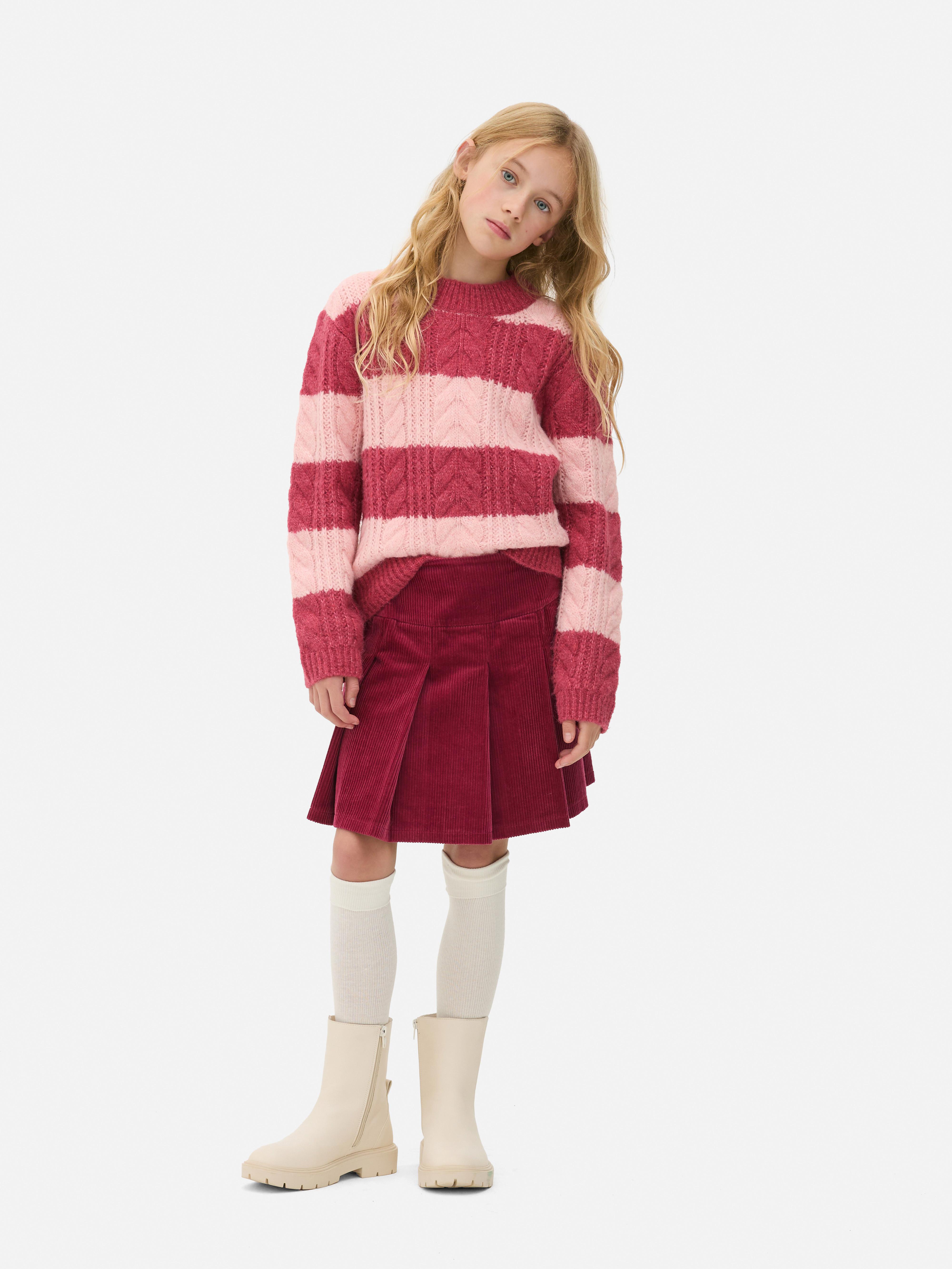 Pleated red corduroy skirt best sale