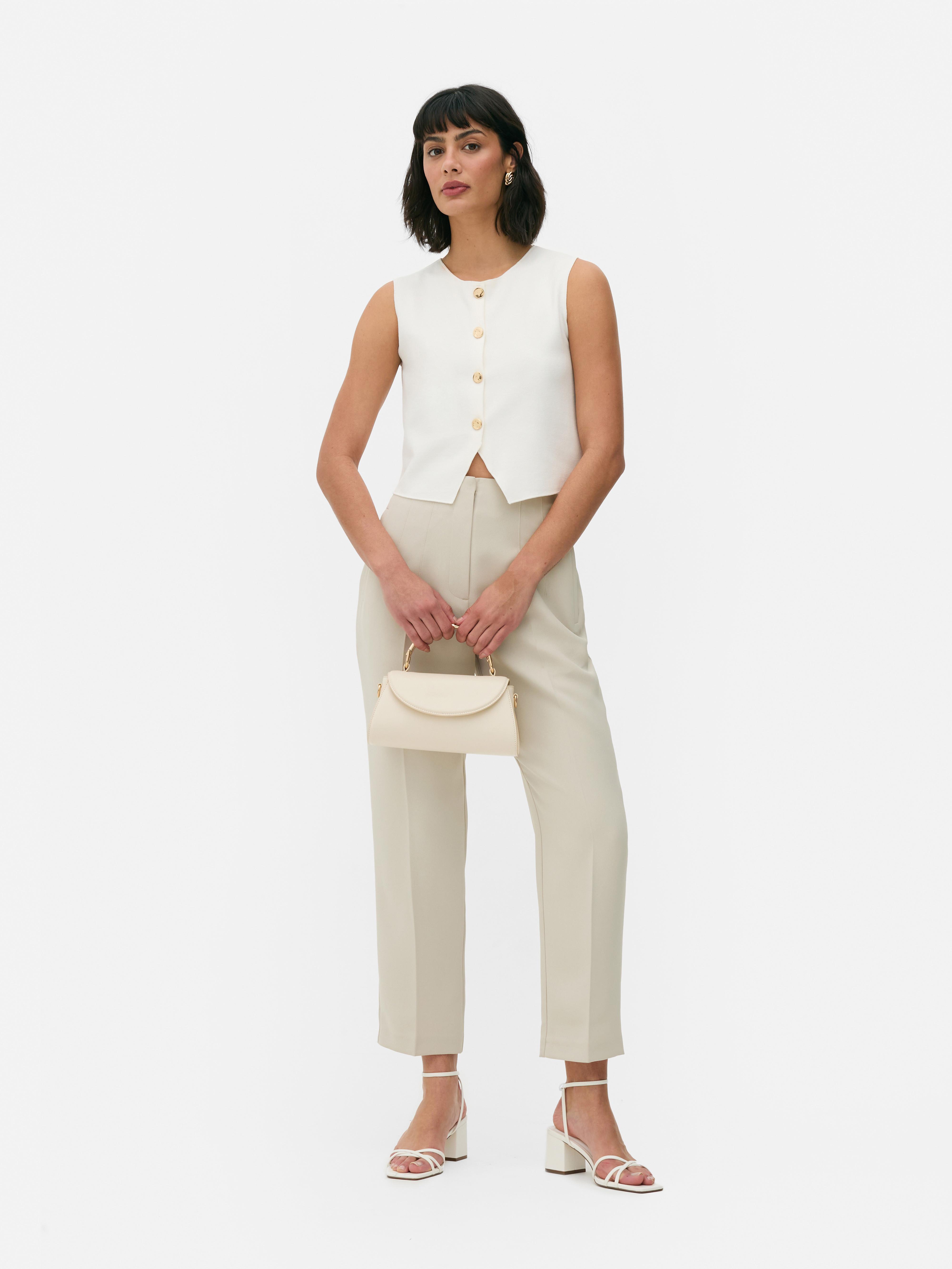 Pantalon taille haute à surpiqûres