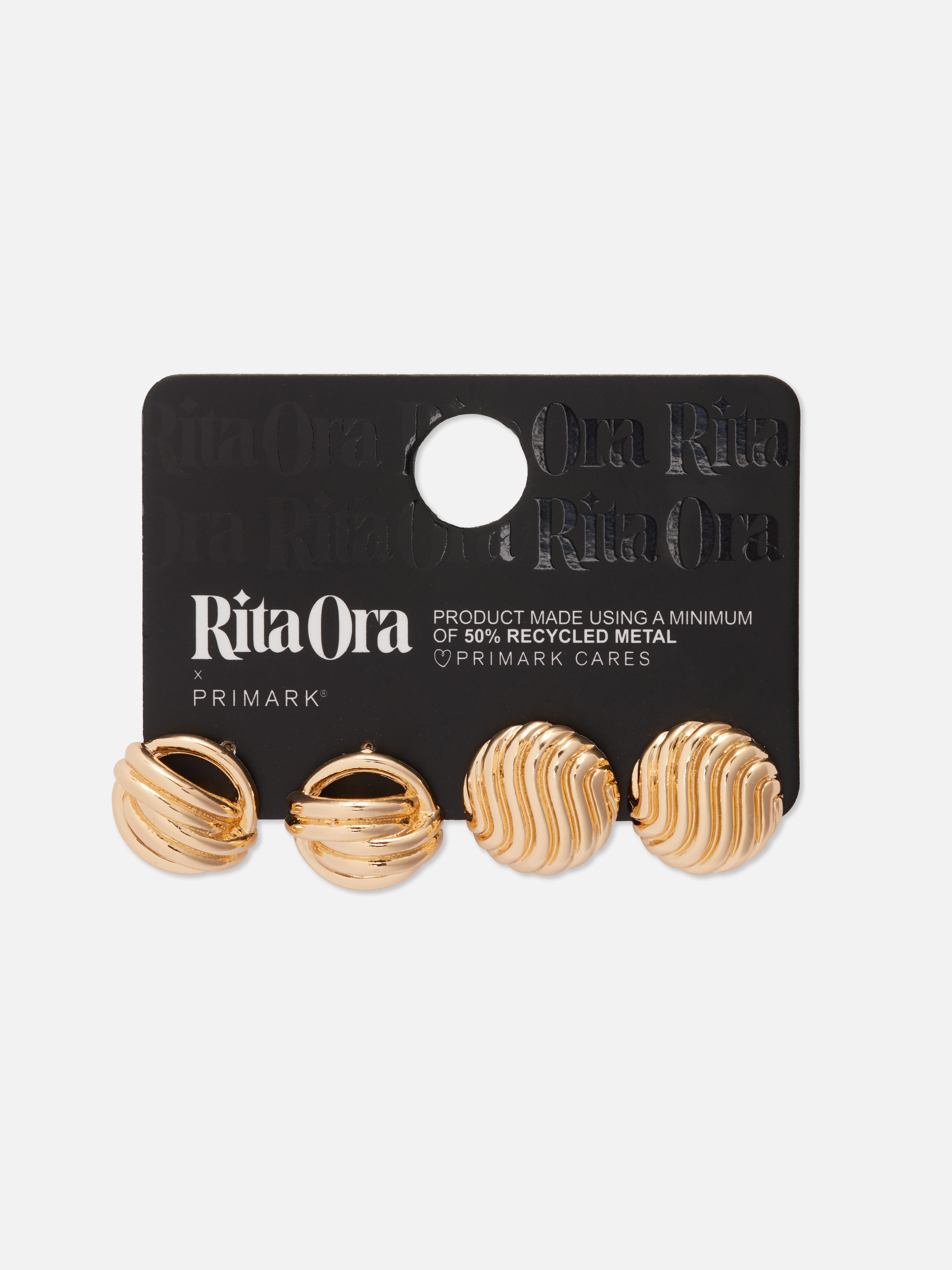 Womens 2pk Rita Ora Sculptural Chunky Stud Earrings Yellow Penneys