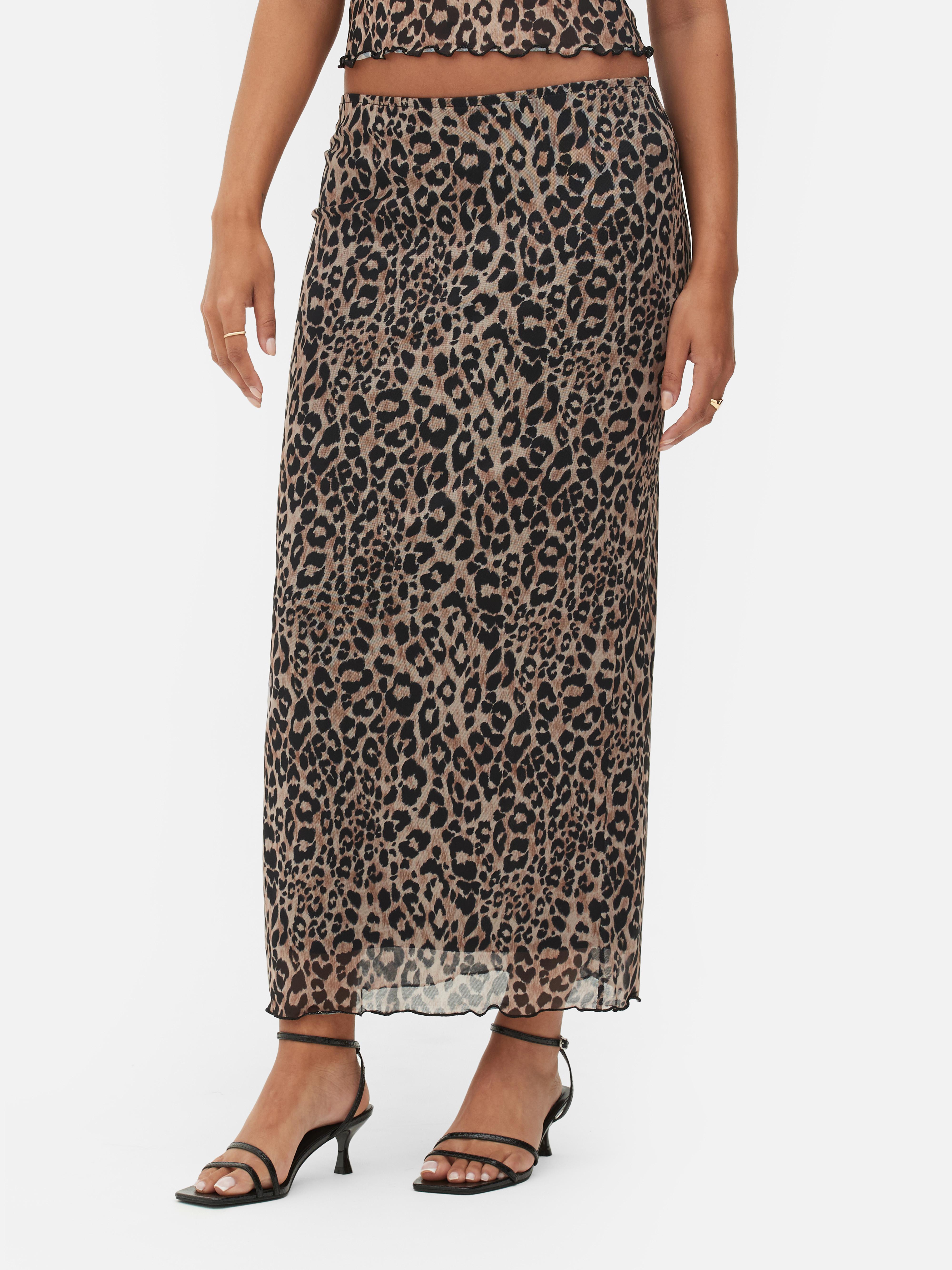 Women's Multi Leopard Mesh Overlay Midi Skirt | Primark