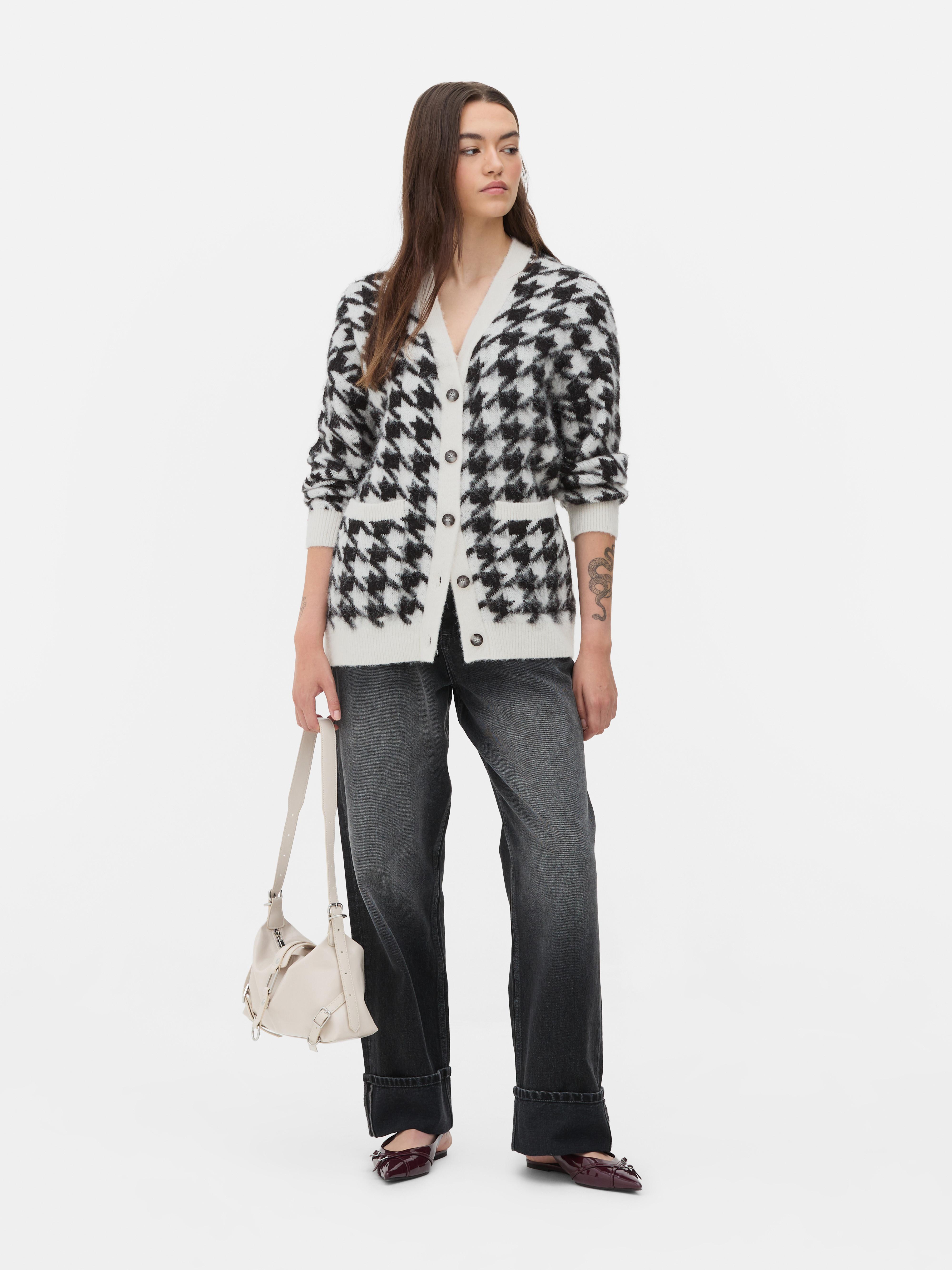 BoyfriendCardigan mit Hahnentrittmuster Schwarz/Weiß Damen Primark