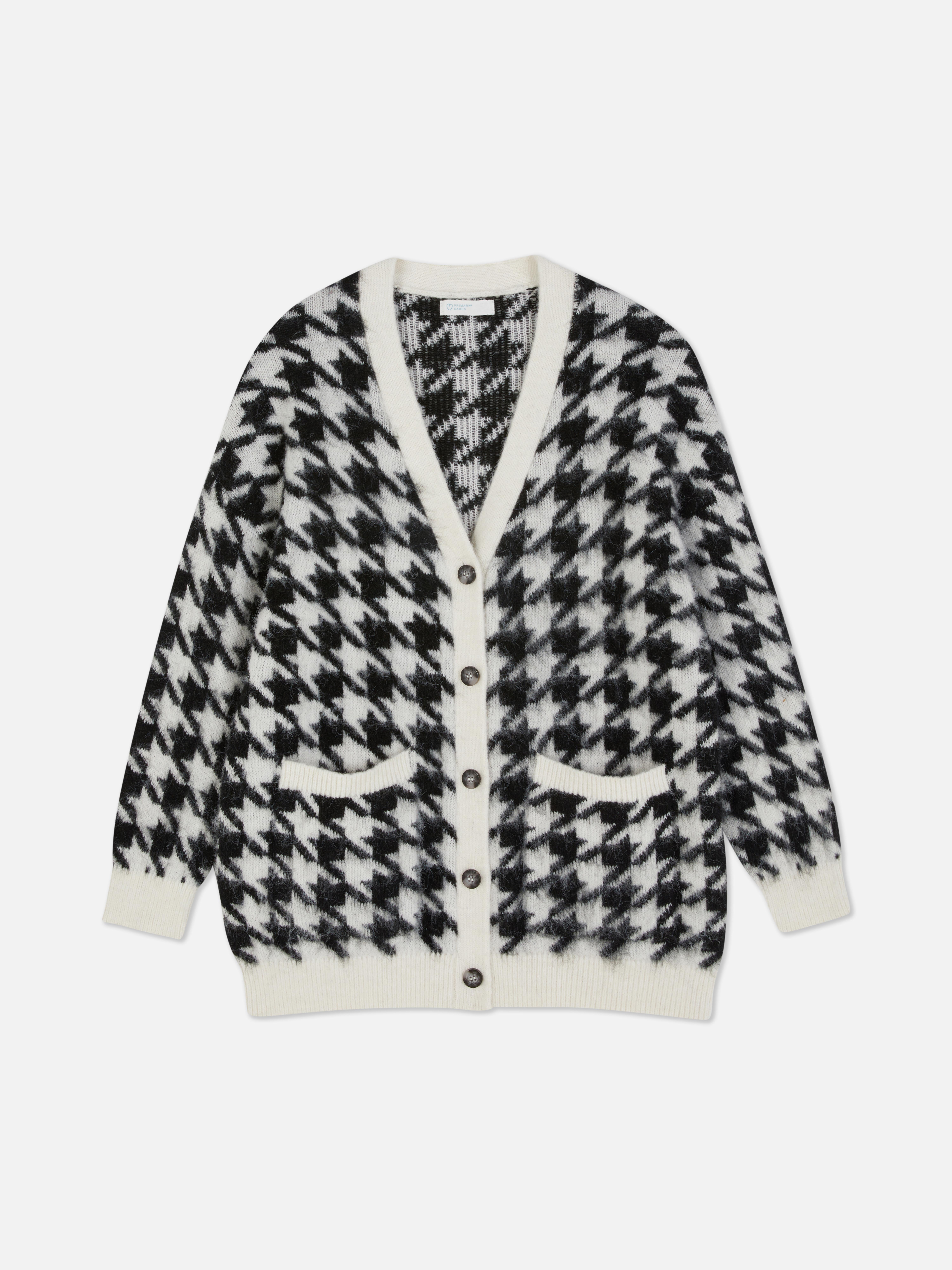 BoyfriendCardigan mit Hahnentrittmuster Schwarz/Weiß Damen Primark