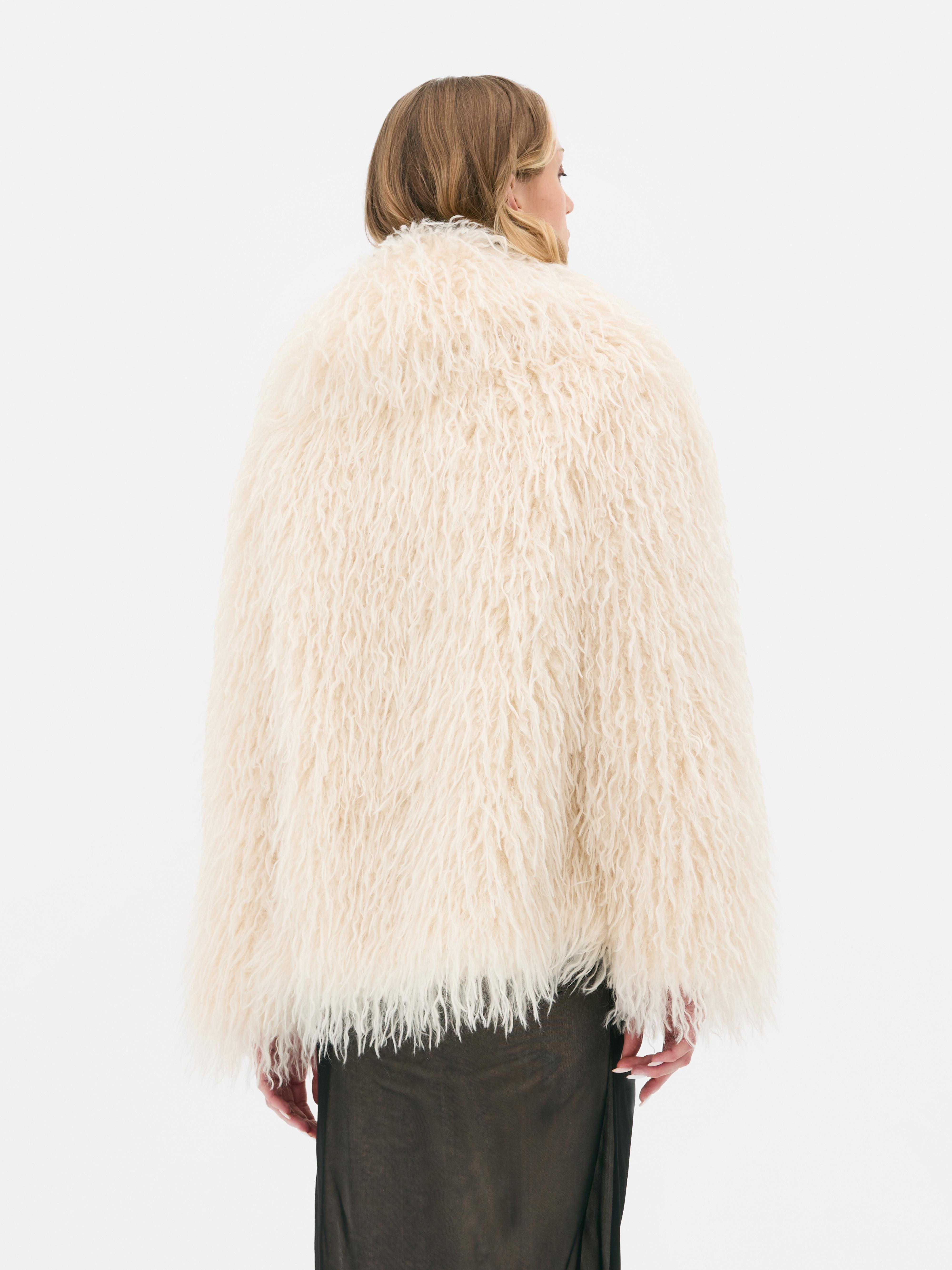 Womens Cream Rita Ora Faux Fur Shaggy Jacket Primark