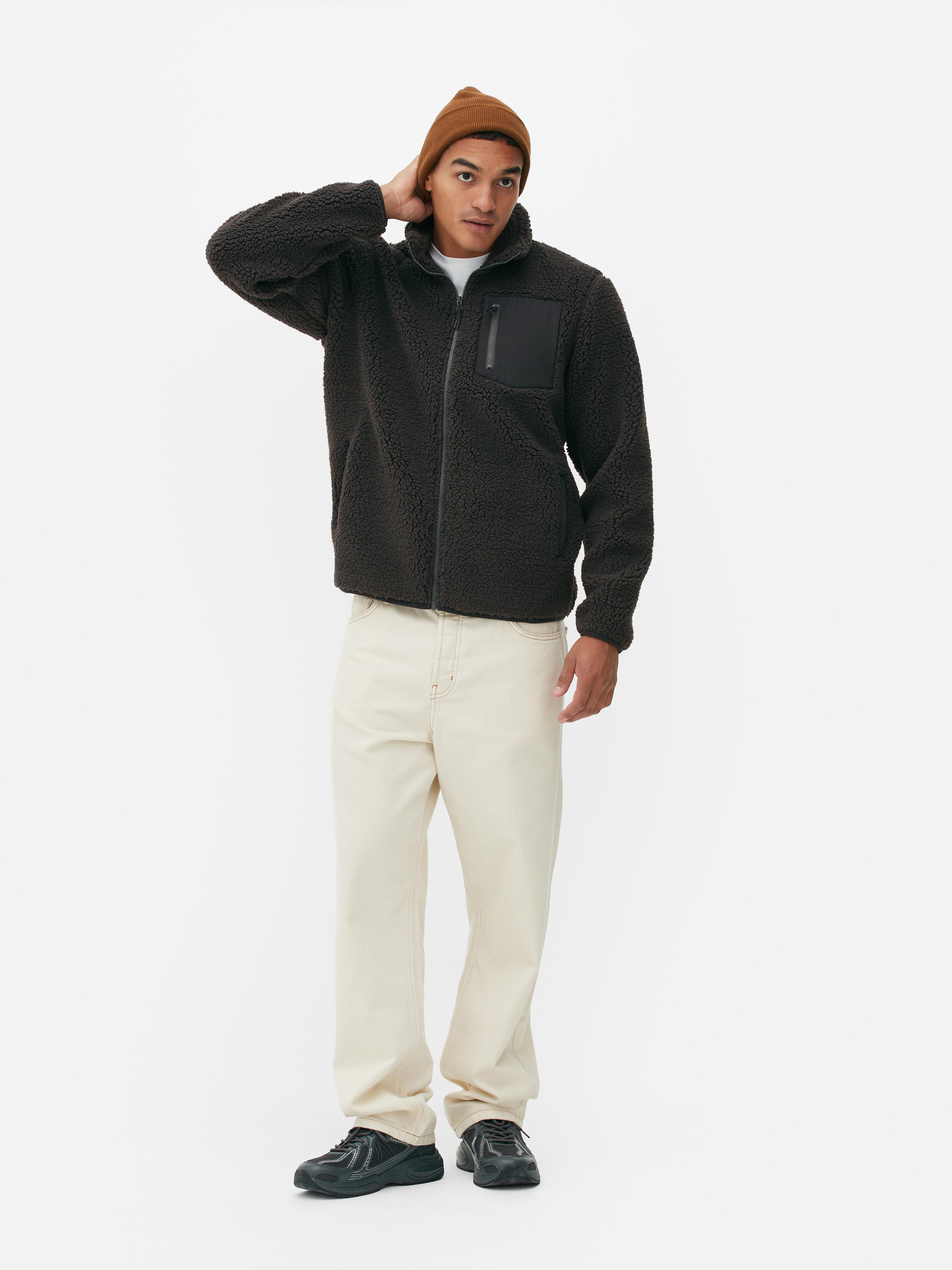 Men s Charcoal Funnel Neck Borg Jacket Primark