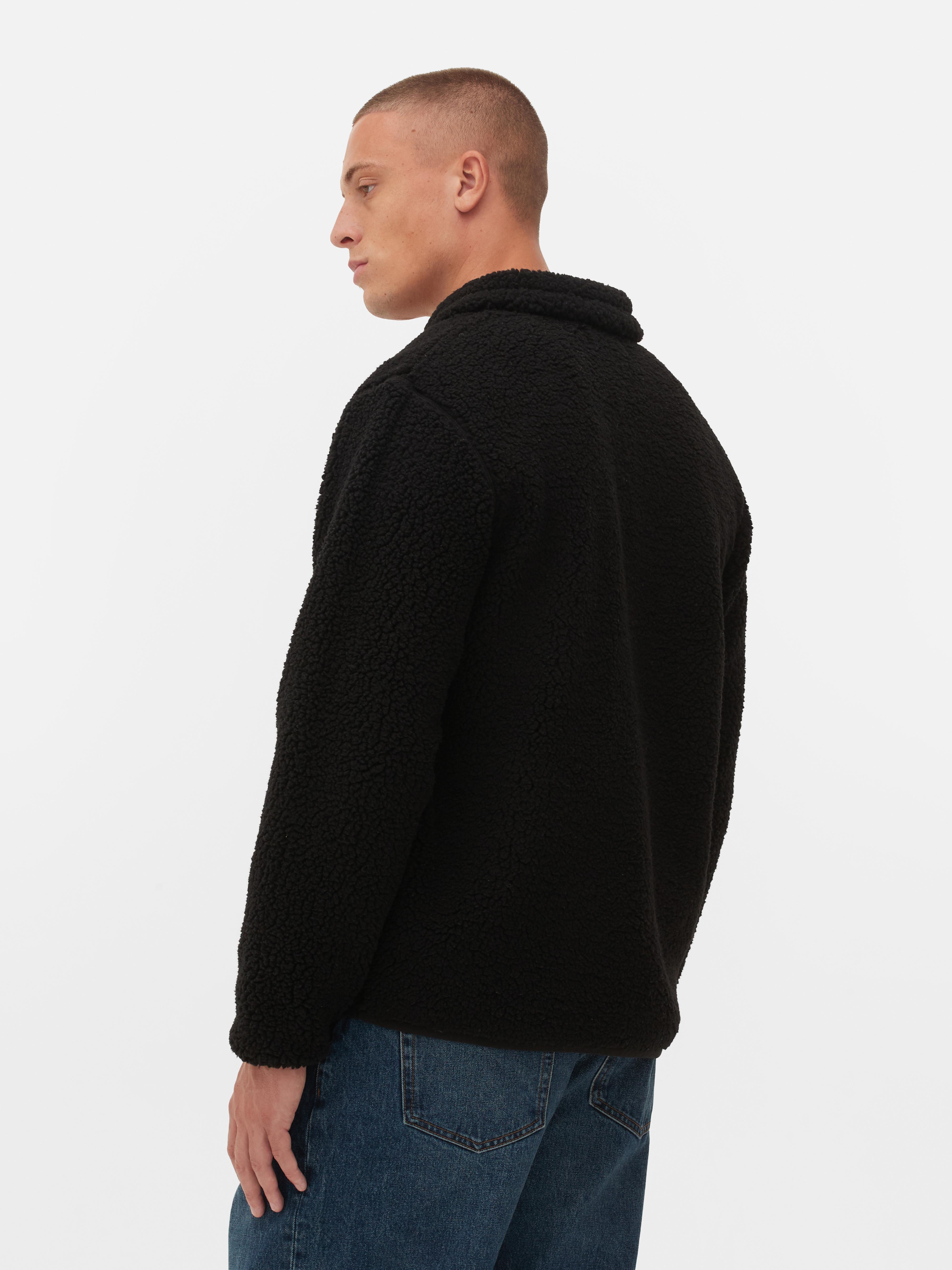 Men s Black Funnel Neck Borg Jacket Primark