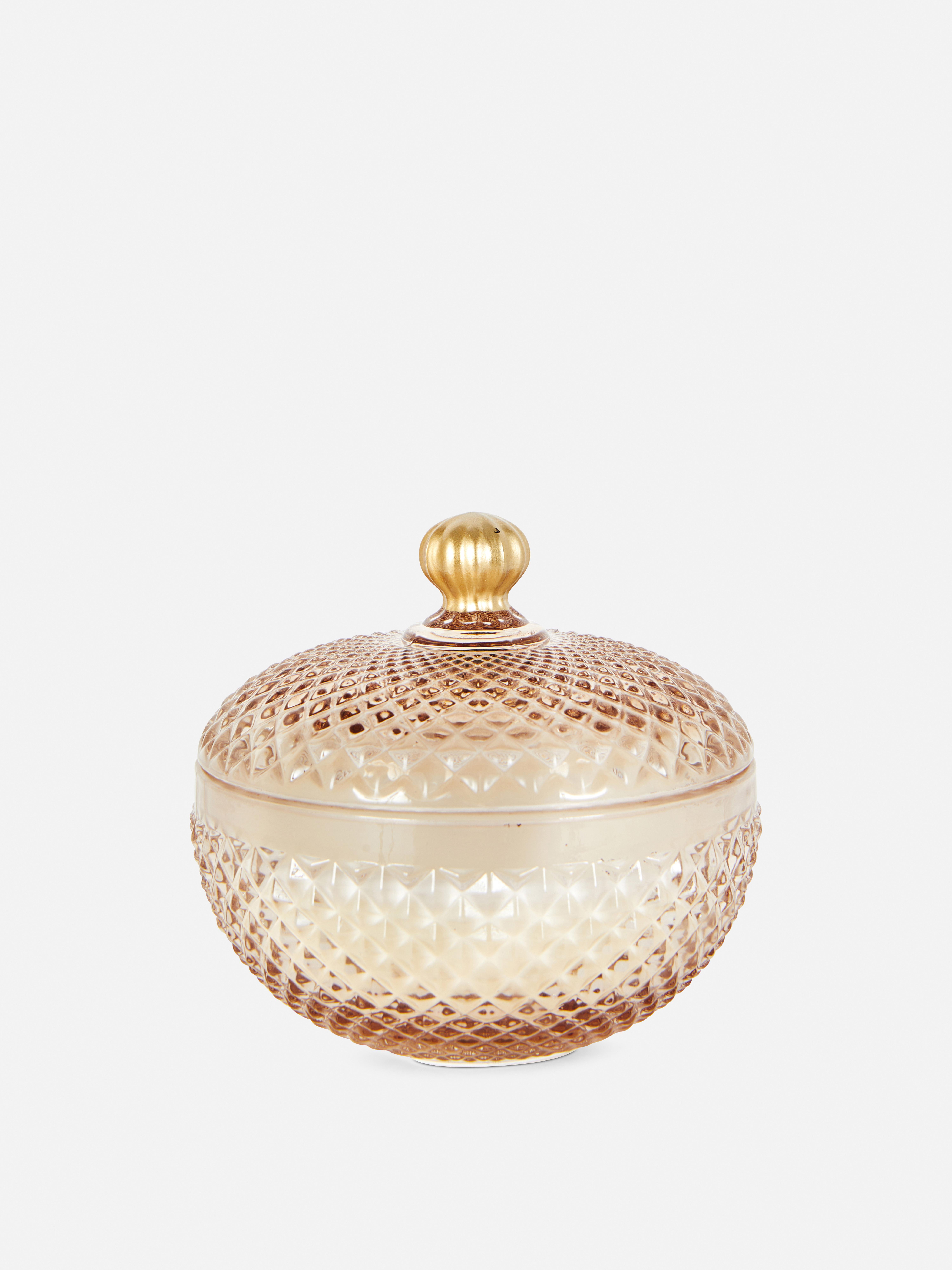 Candle in Ornate Textured Glass Jar