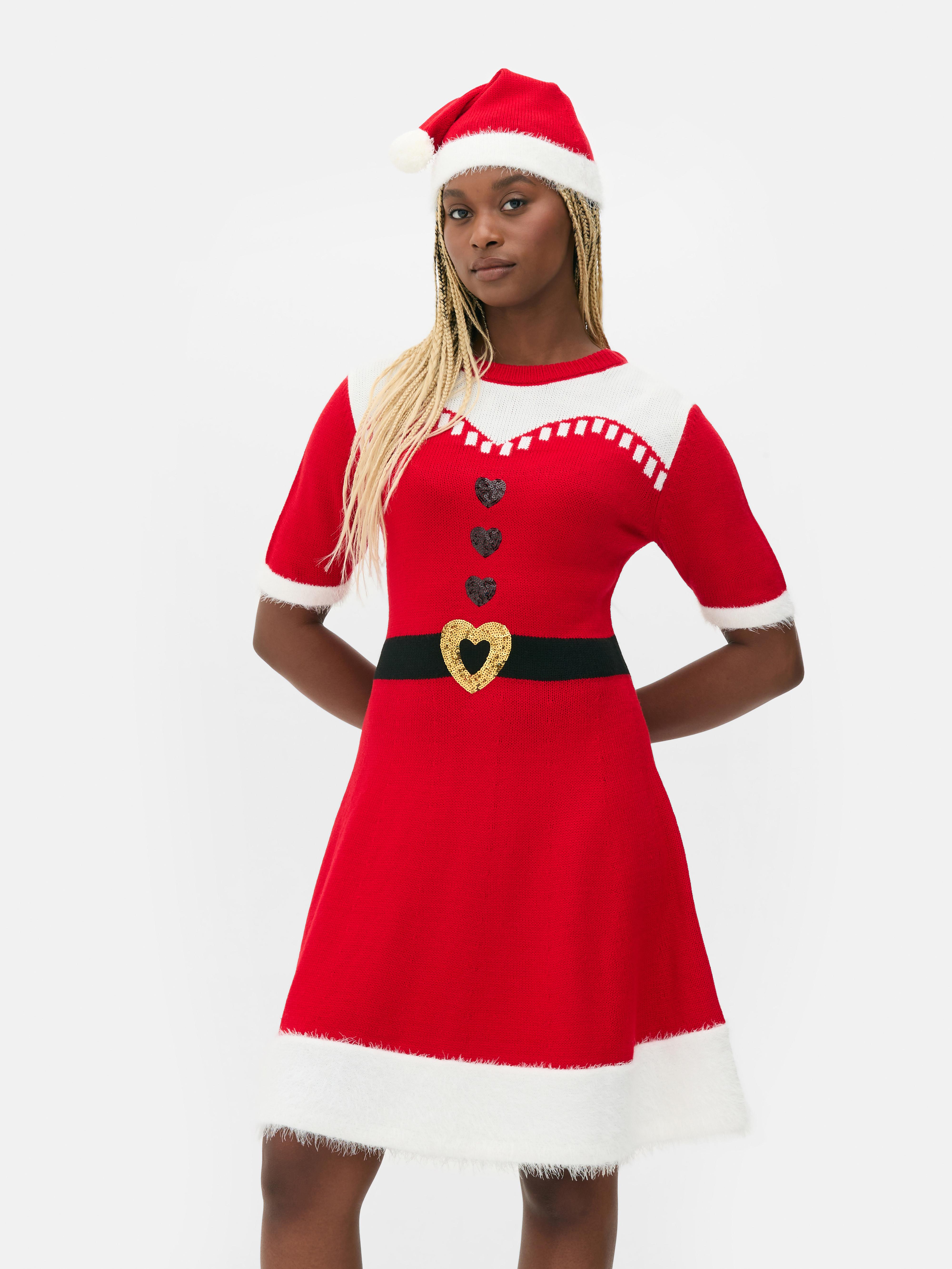 Womens Red Christmas Santa Jumper Dress Primark