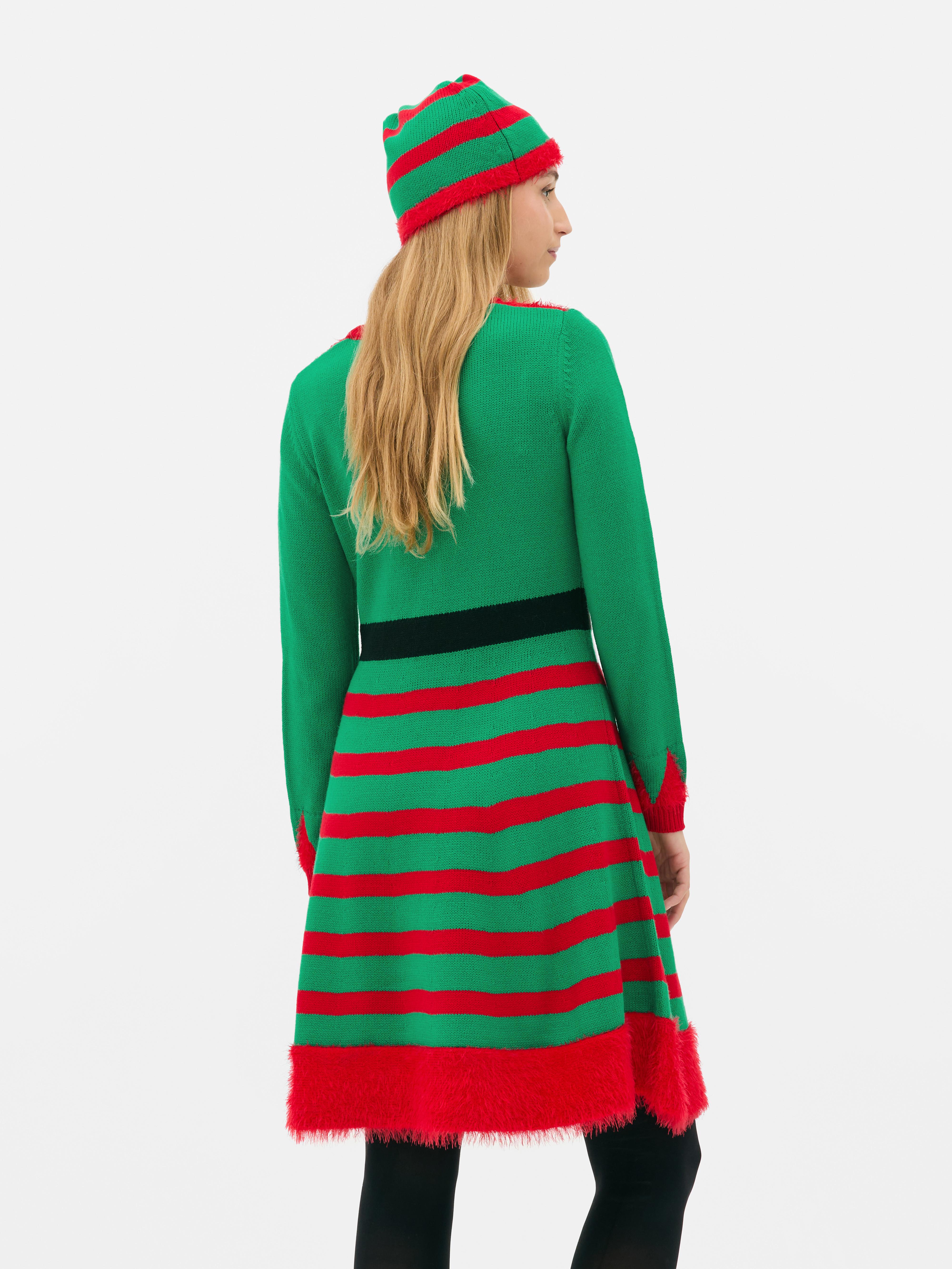 Women s Green Christmas Elf Jumper Dress and Hat Set Penneys