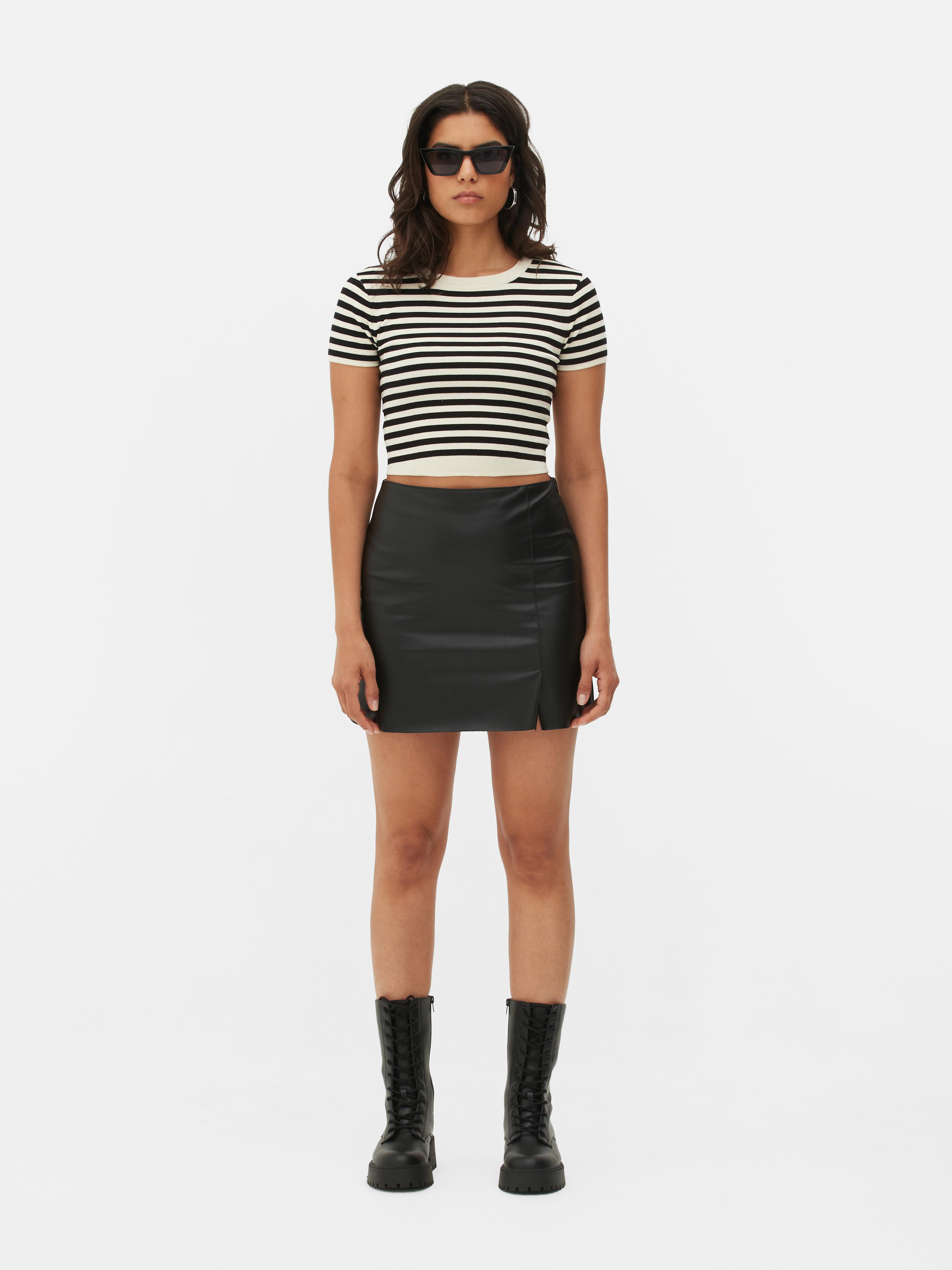 Women s Black Faux Leather Mini Skirt Primark