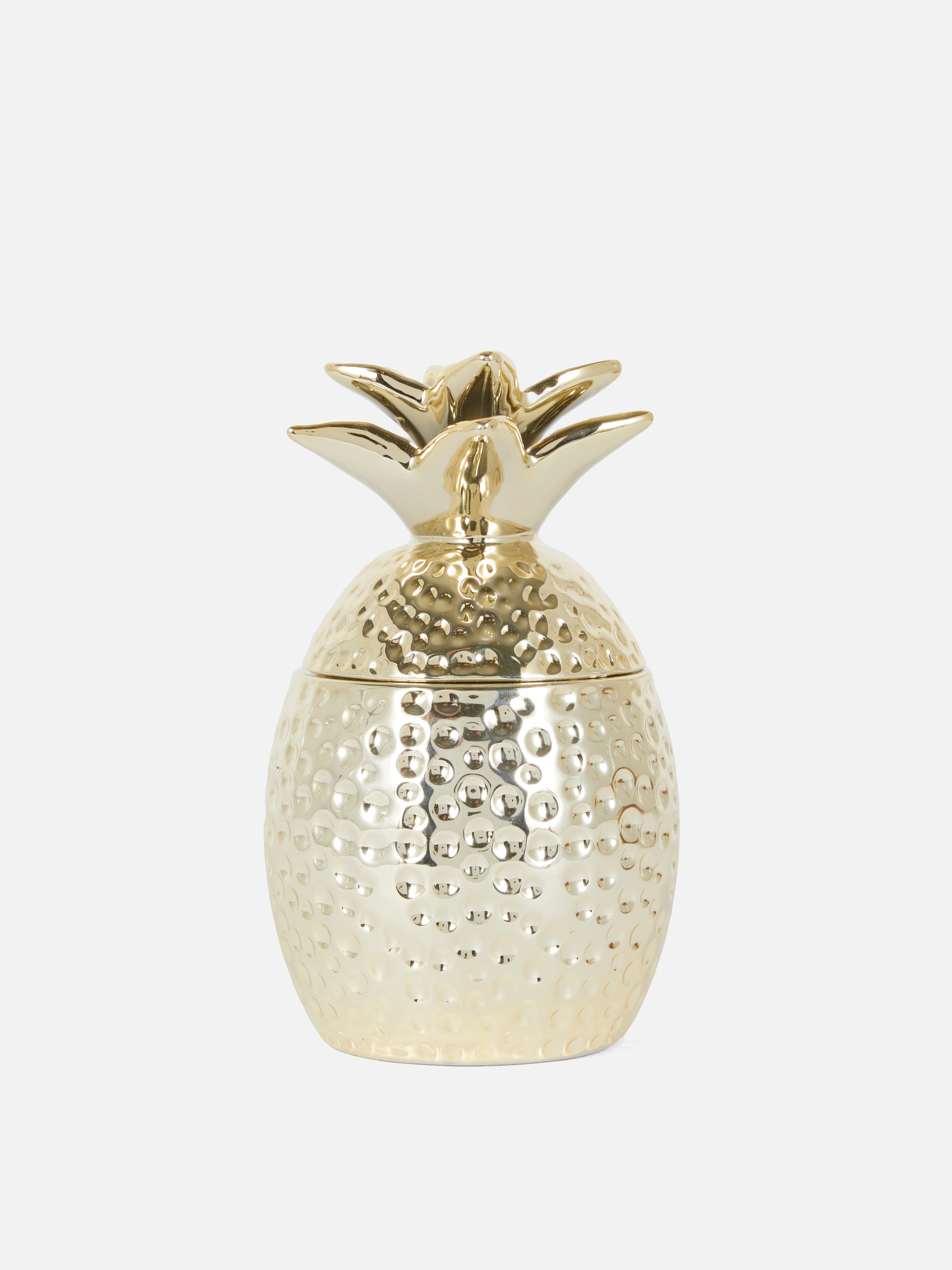 Candle In Hammered Metal Pineapple