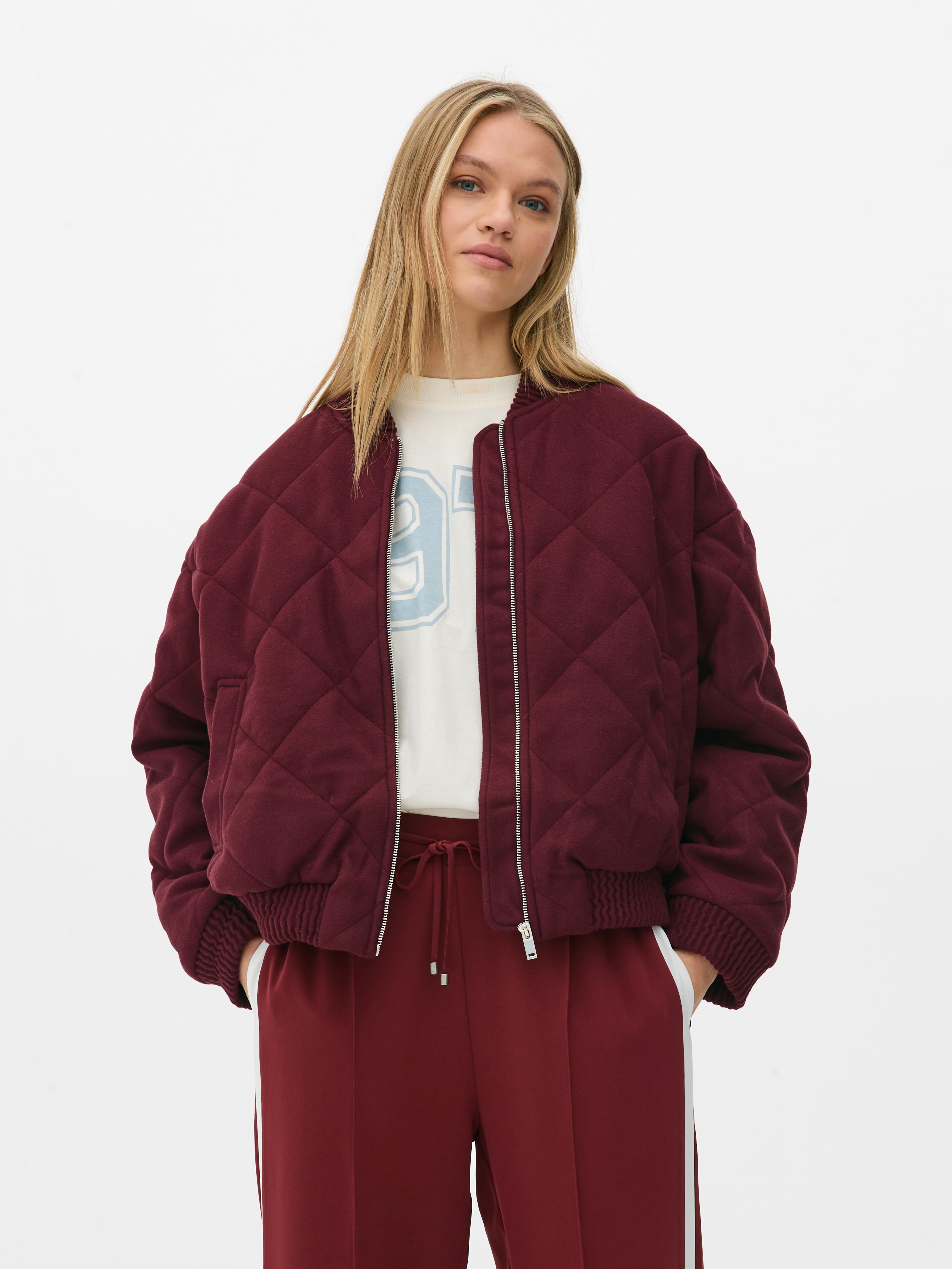 Womens Burgundy Quilted Bomber Jacket Primark