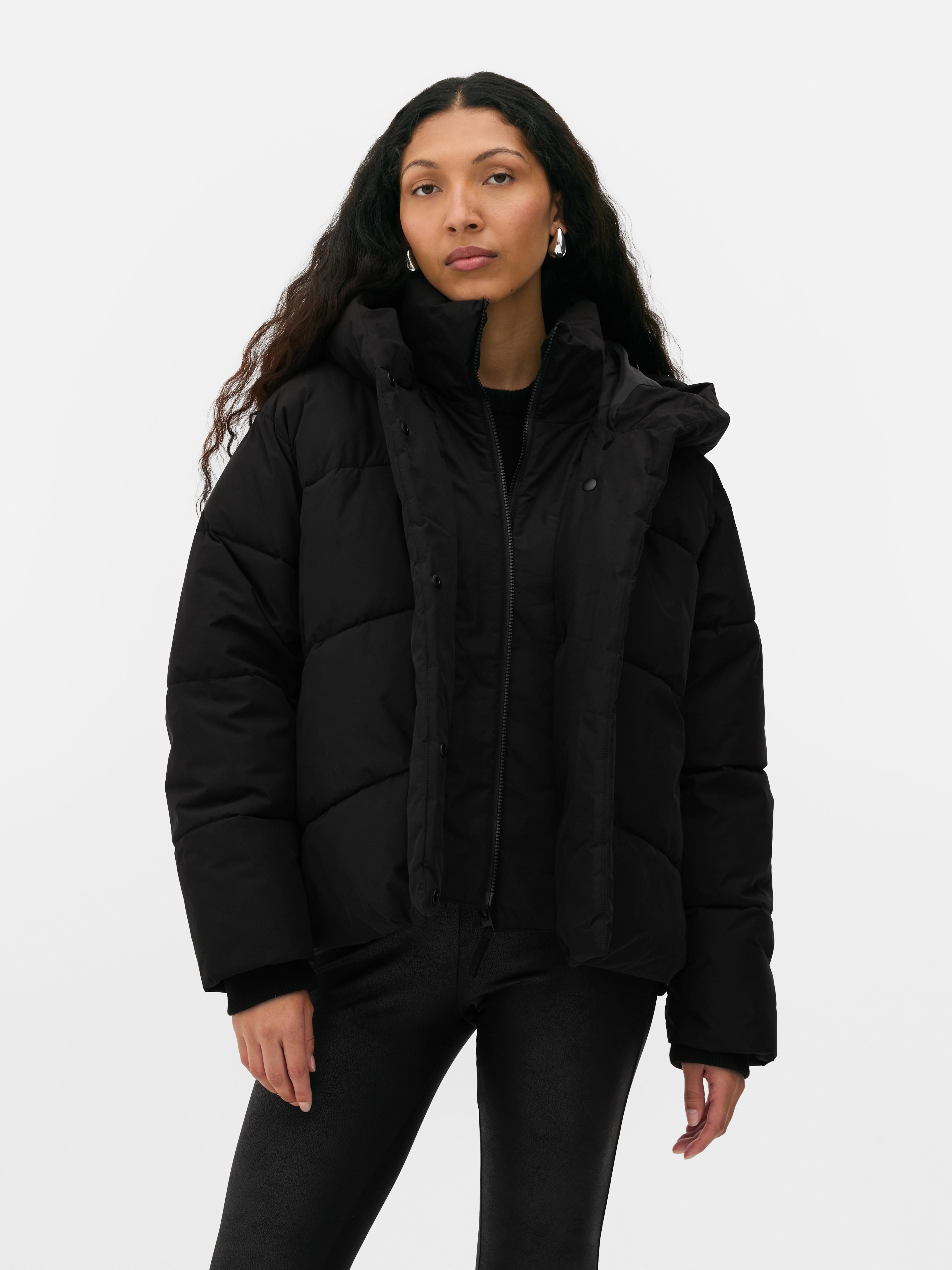 Women s Black Double Layered Puffer Jacket Primark