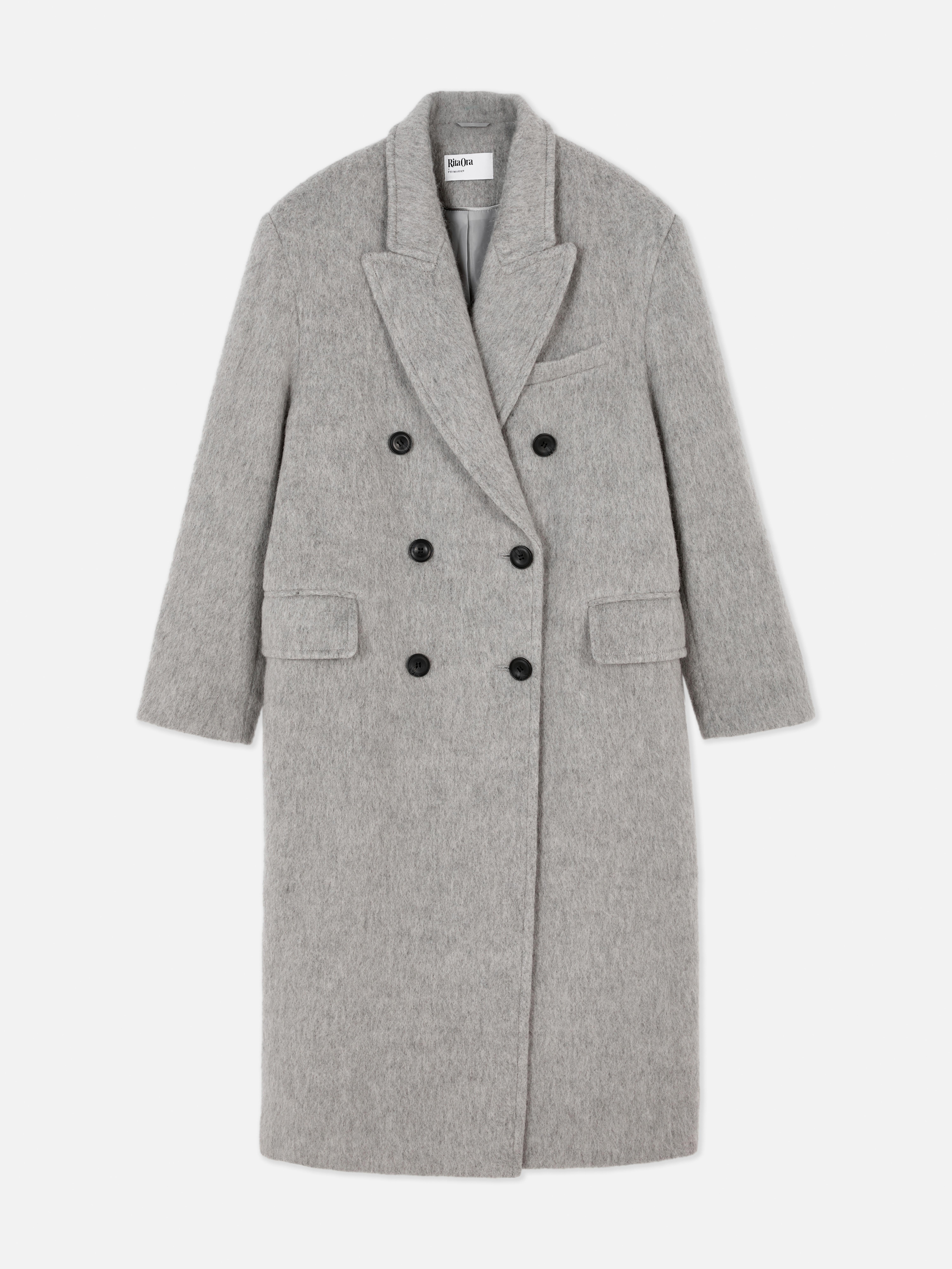 Womens Grey Rita Ora Oversized Double Breasted Coat Primark