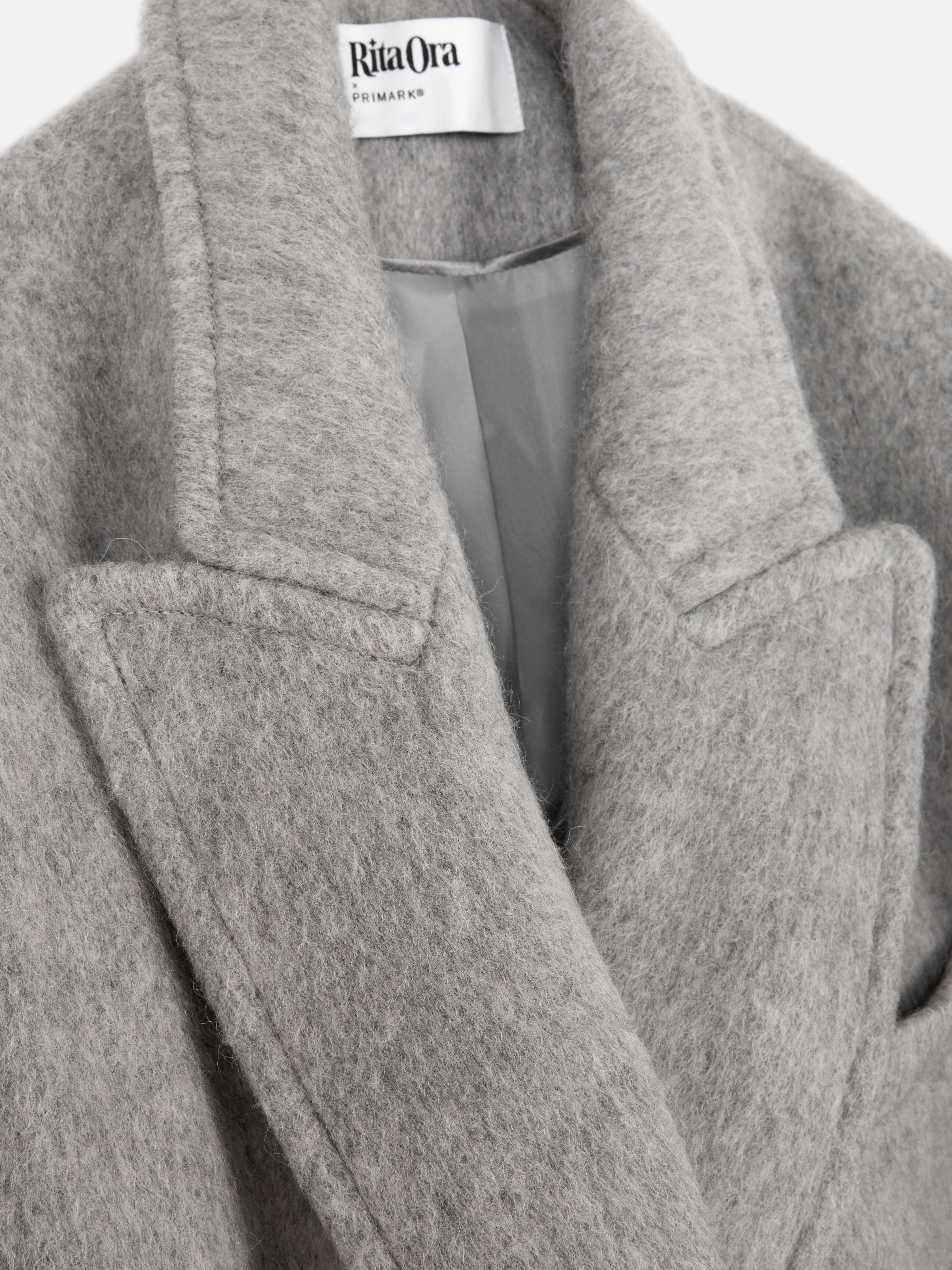 Womens Grey Rita Ora Oversized Double Breasted Coat Primark