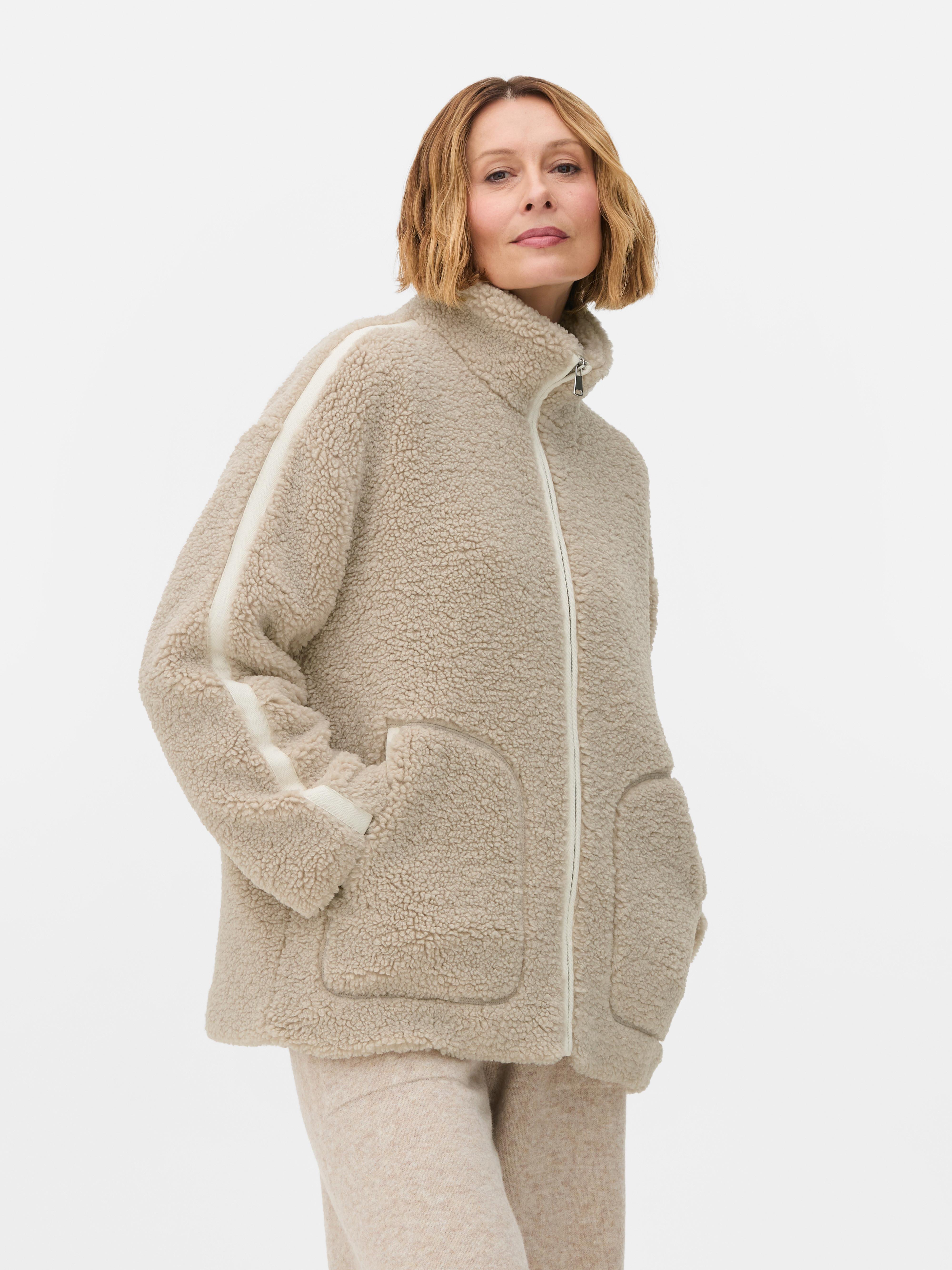 Women s Cream Oversized Fleece Jacket Primark