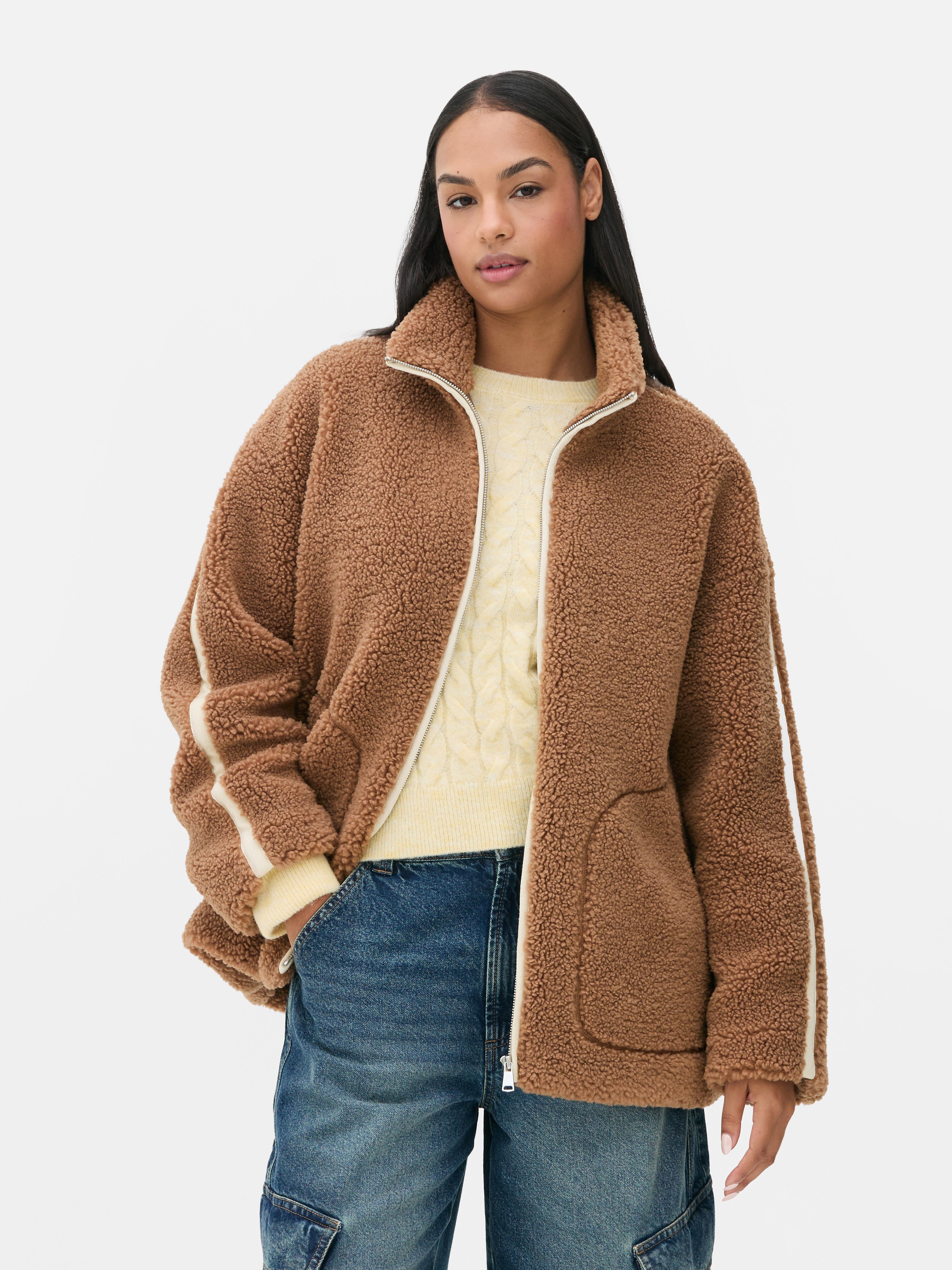 Women s Camel Oversized Fleece Jacket Primark