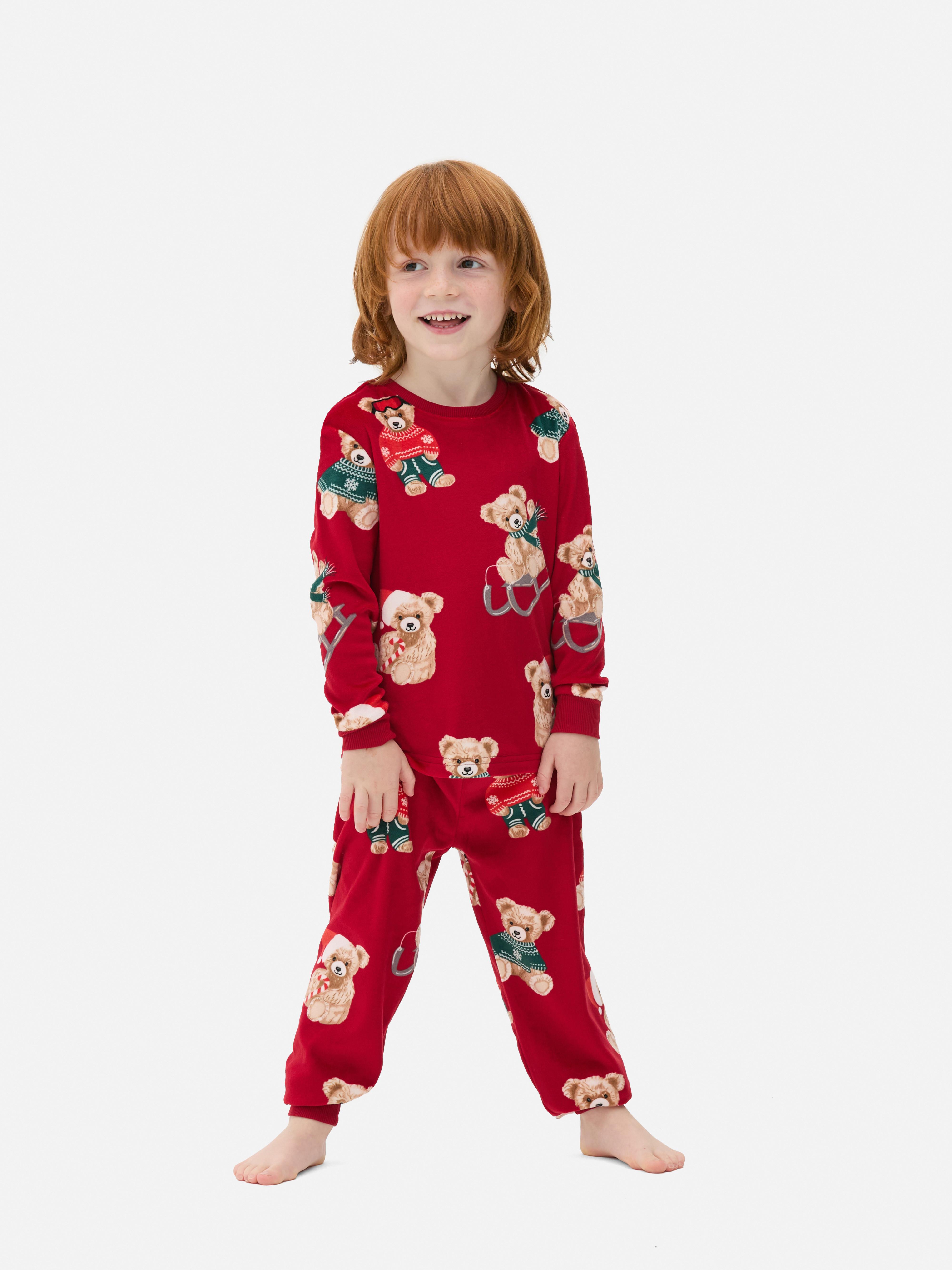 Velours pyjama met teddybeer voor kinderen Rood Meisjes Primark