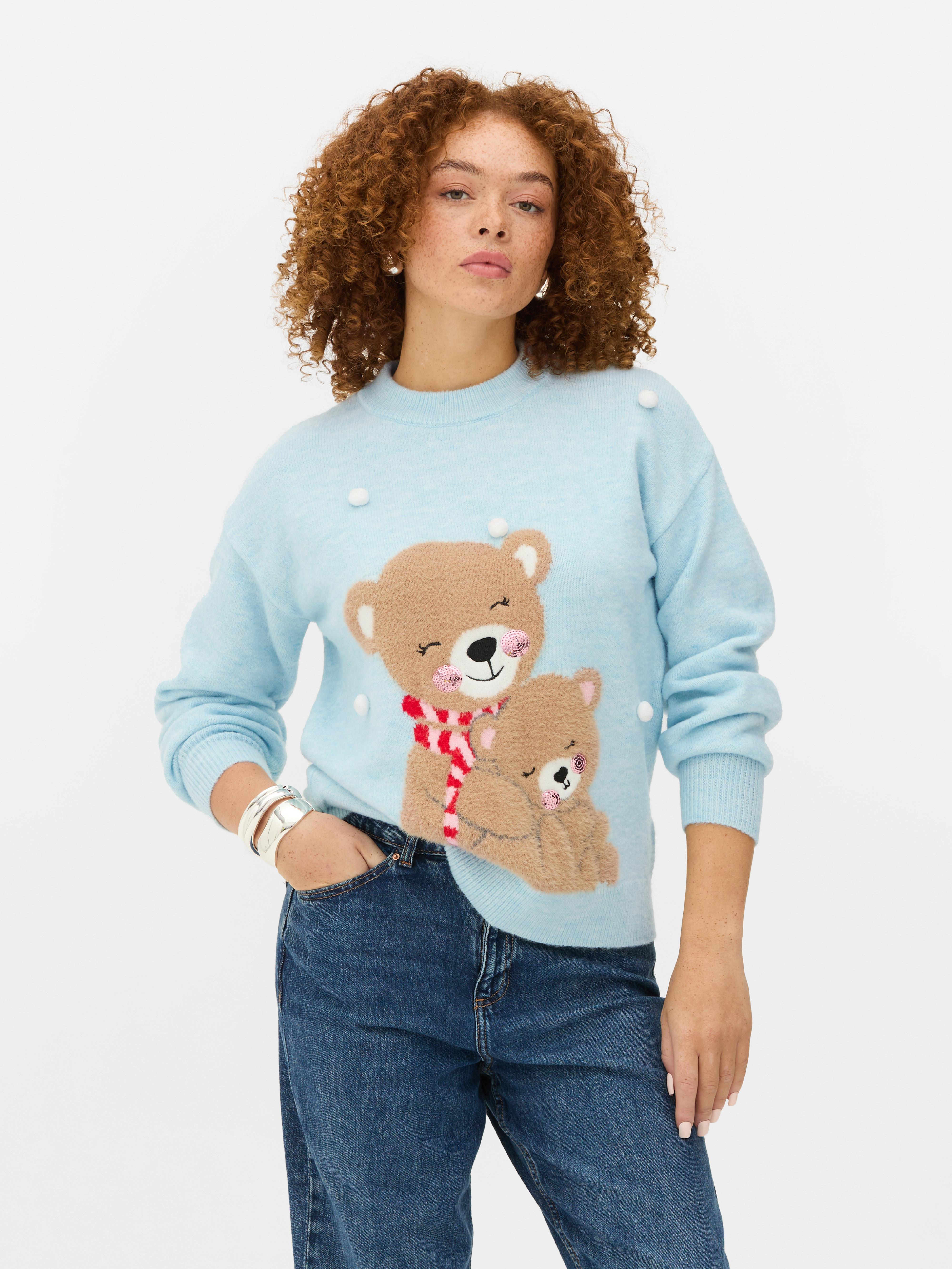 Womens Light Blue Women s Bear Christmas Family Twinning Jumper Primark