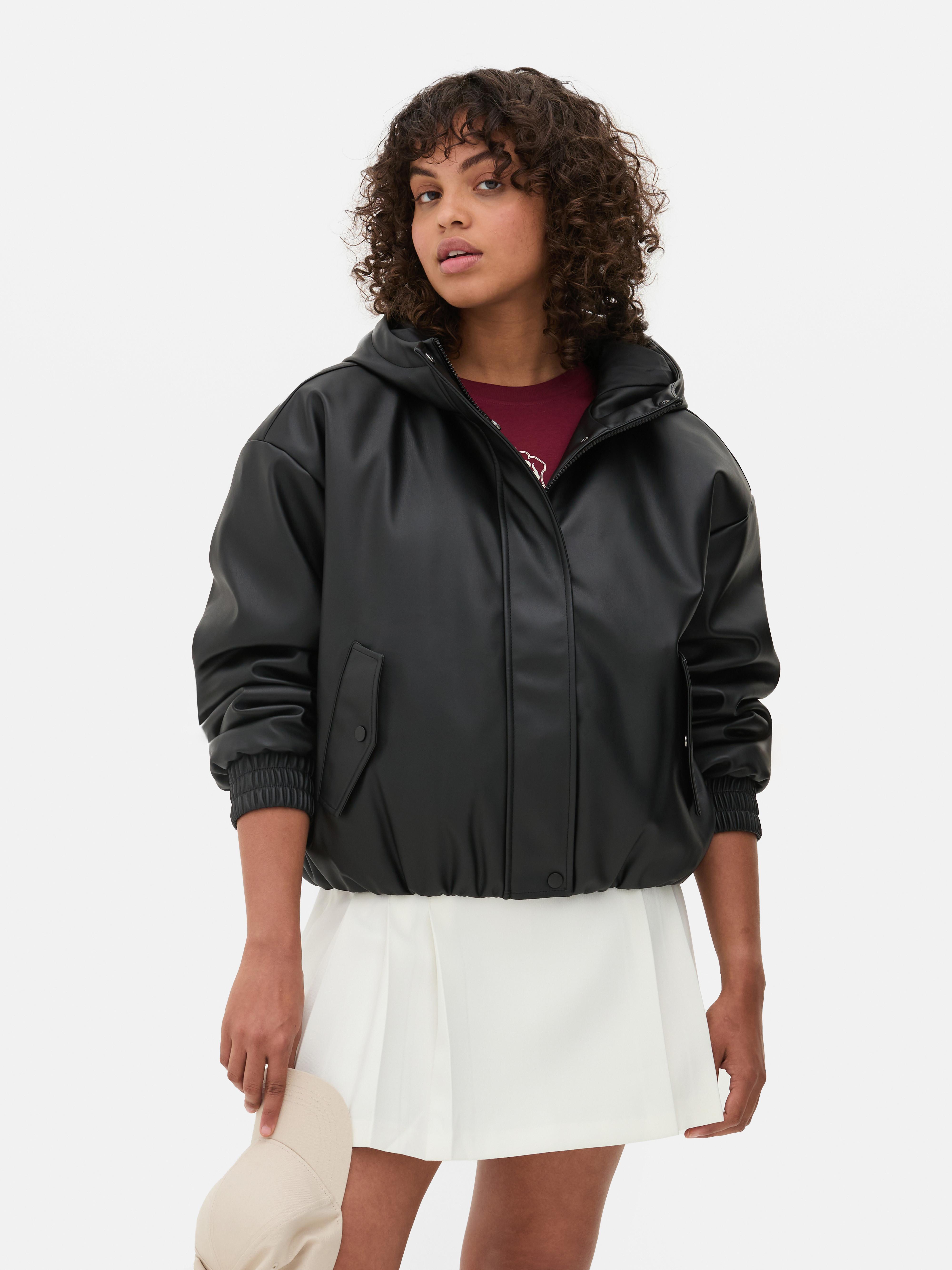 Women's Black Short Faux Leather Padded Coat Primark