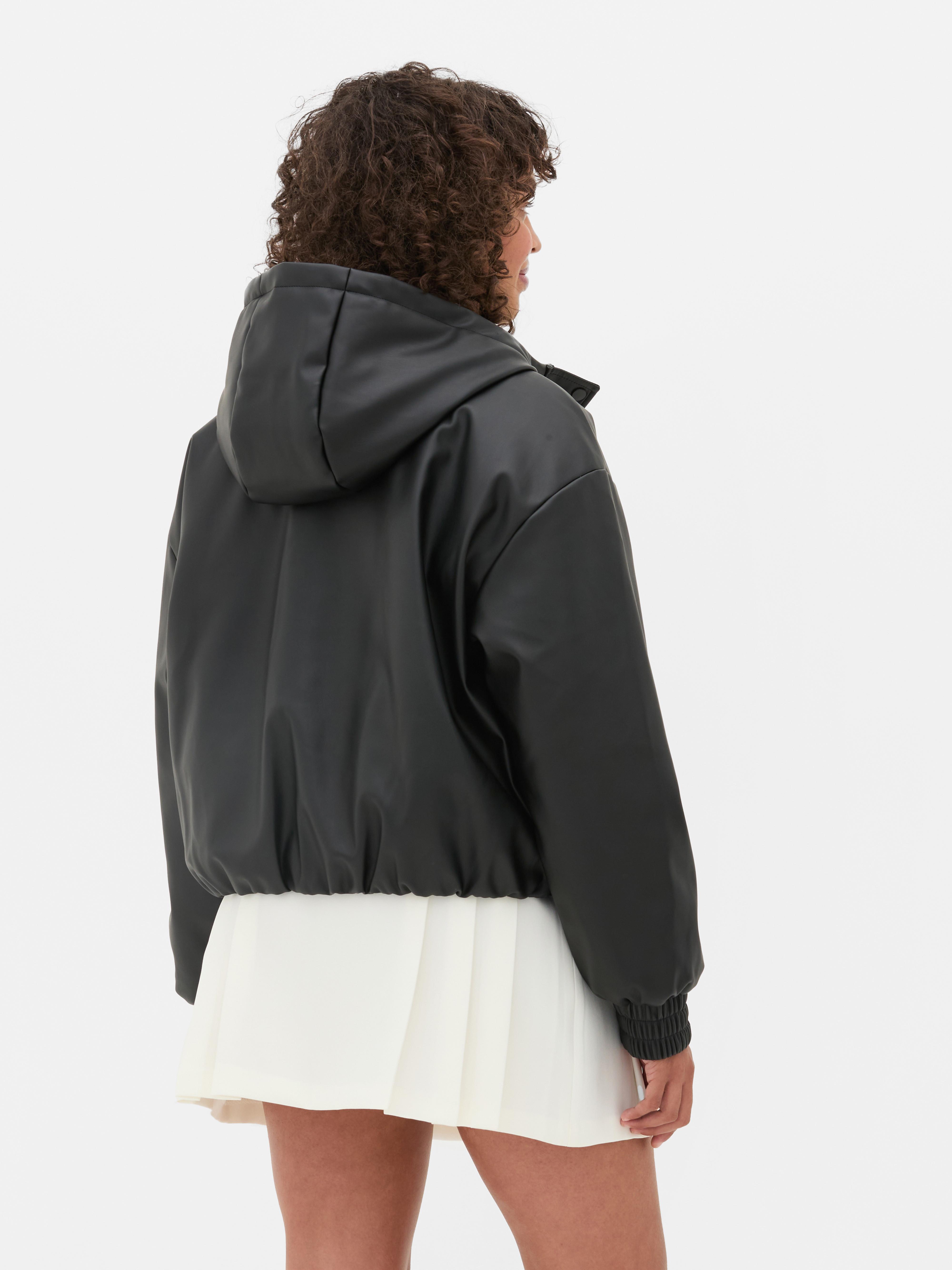 Women's Black Short Faux Leather Padded Coat Primark