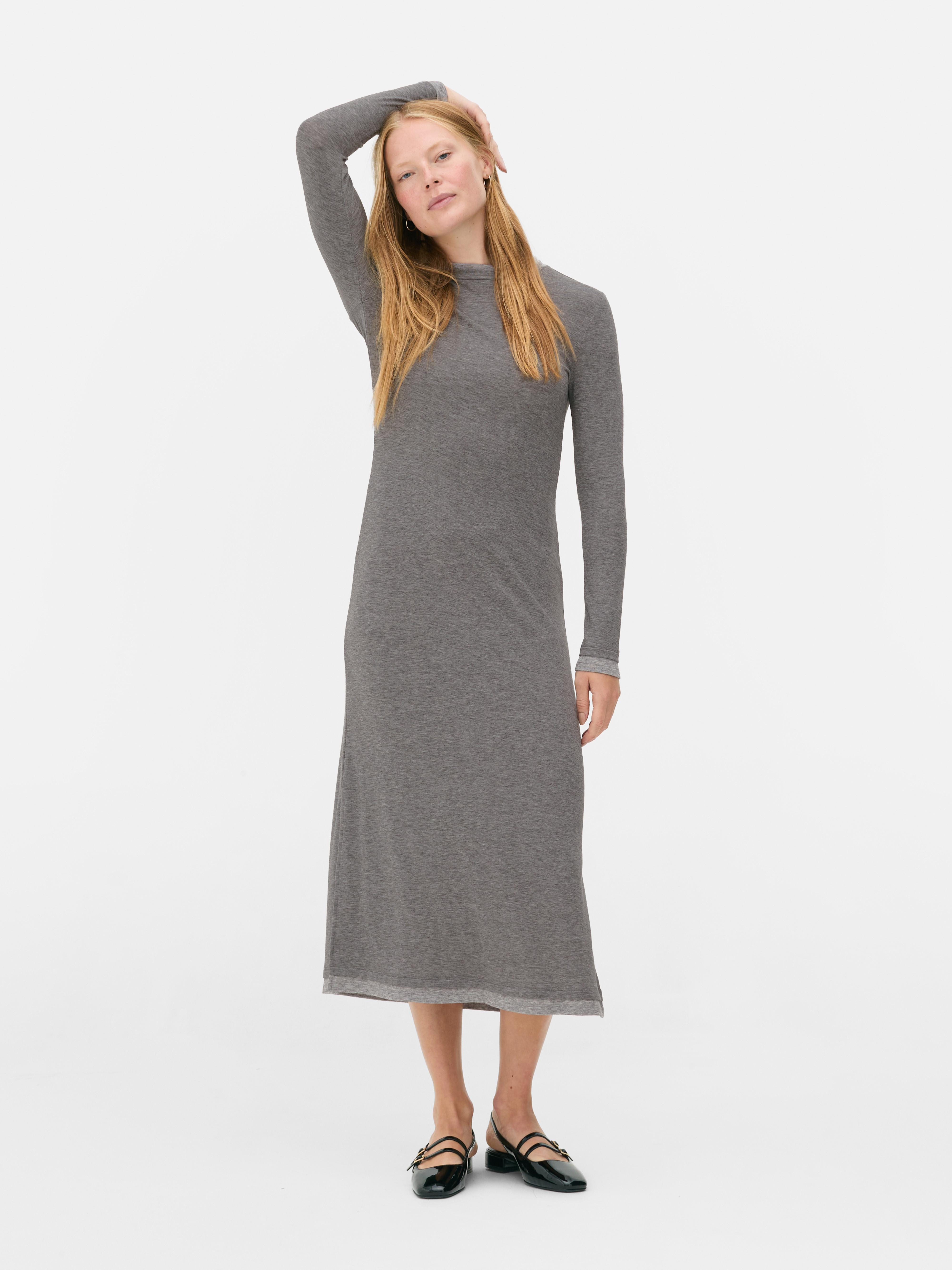 Womens Charcoal The Edit Double Layer Midi Dress Primark