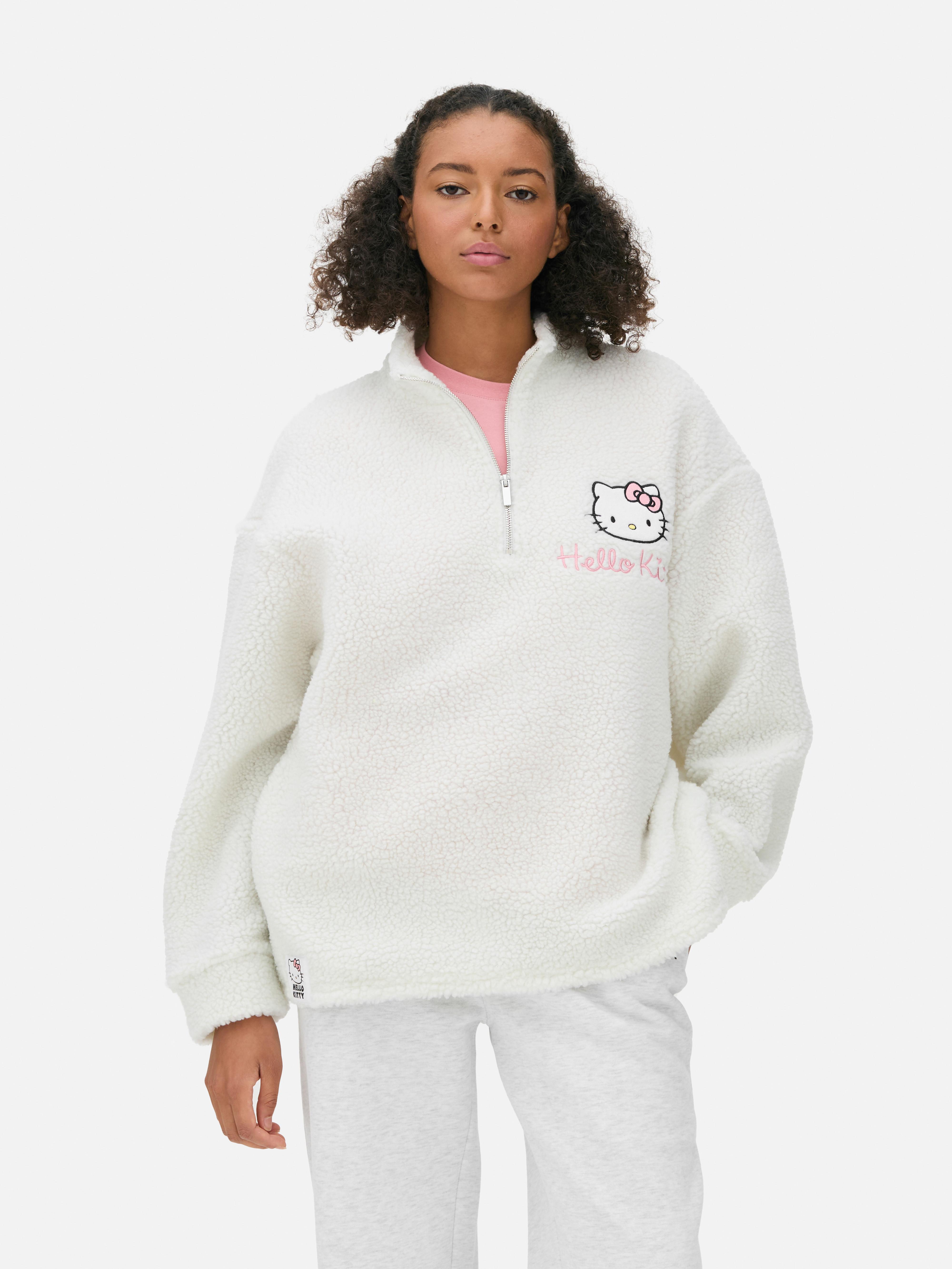 Women s White Hello Kitty Fleece Quarter Zip Sweatshirt Primark