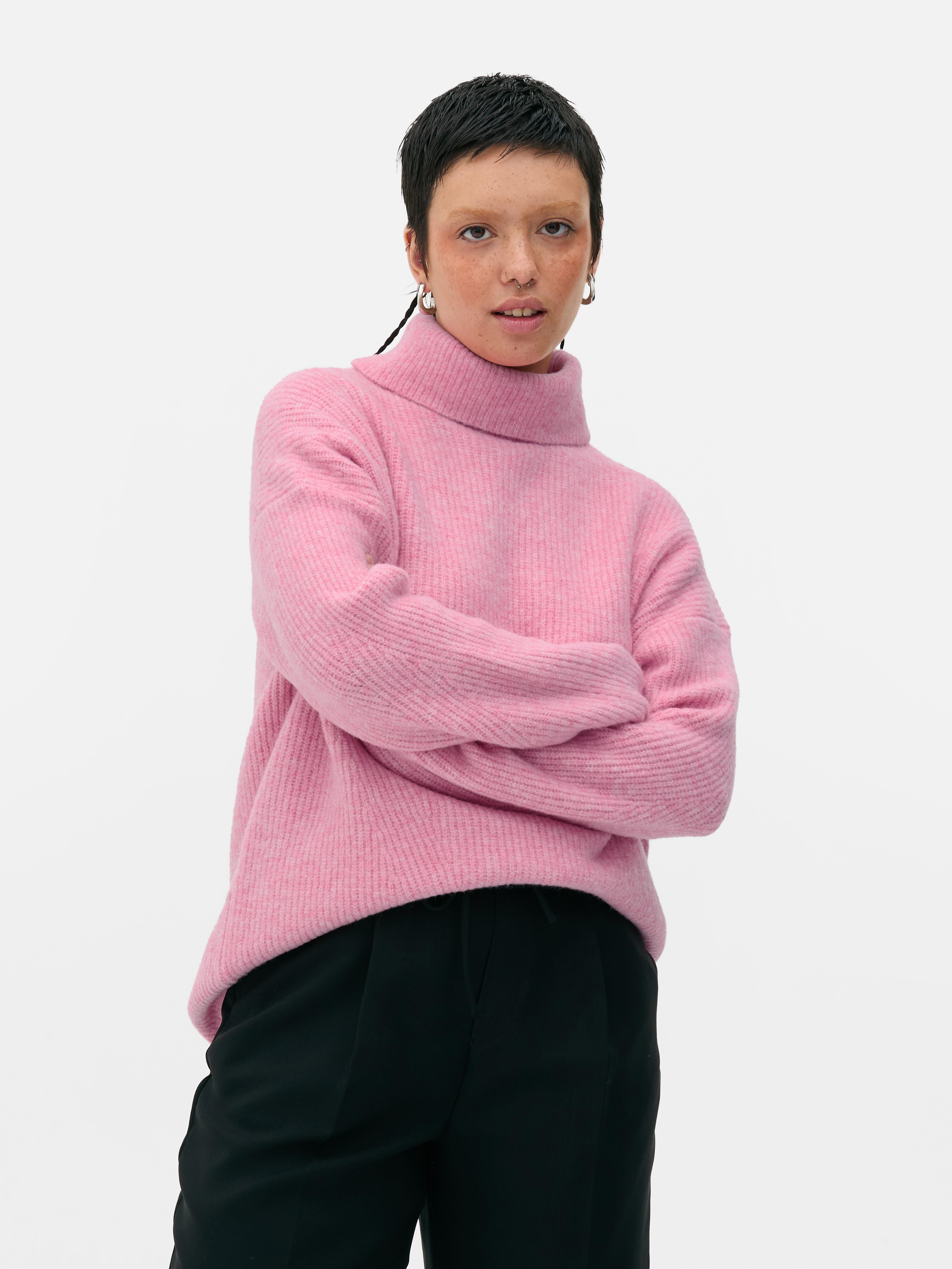 Womens Pink Oversized Turtleneck Jumper Primark